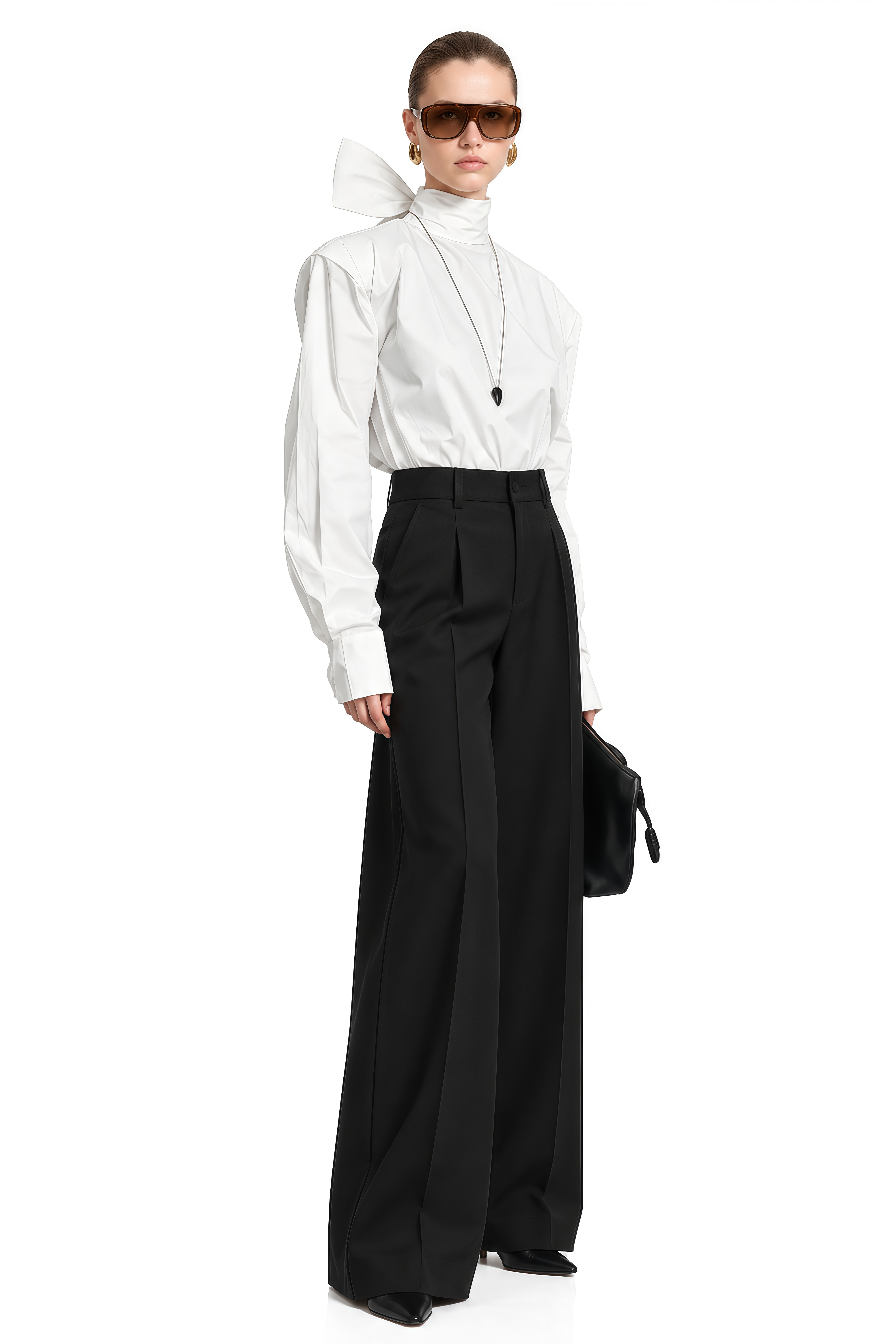Jasmine White Extended Tie-Neck Relaxed Blouse