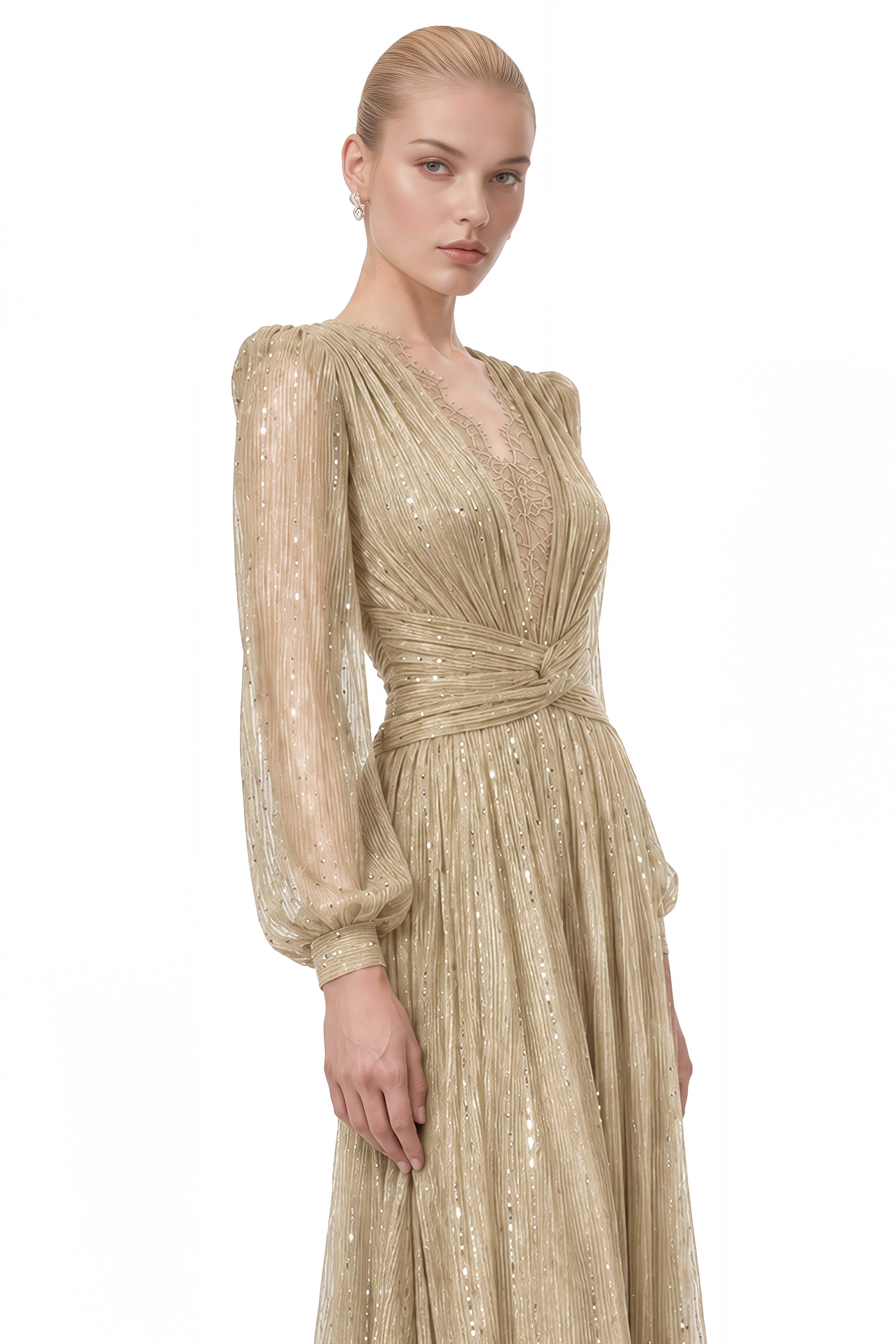 Iliana Gold V-Neck Sequin Maxi Dress