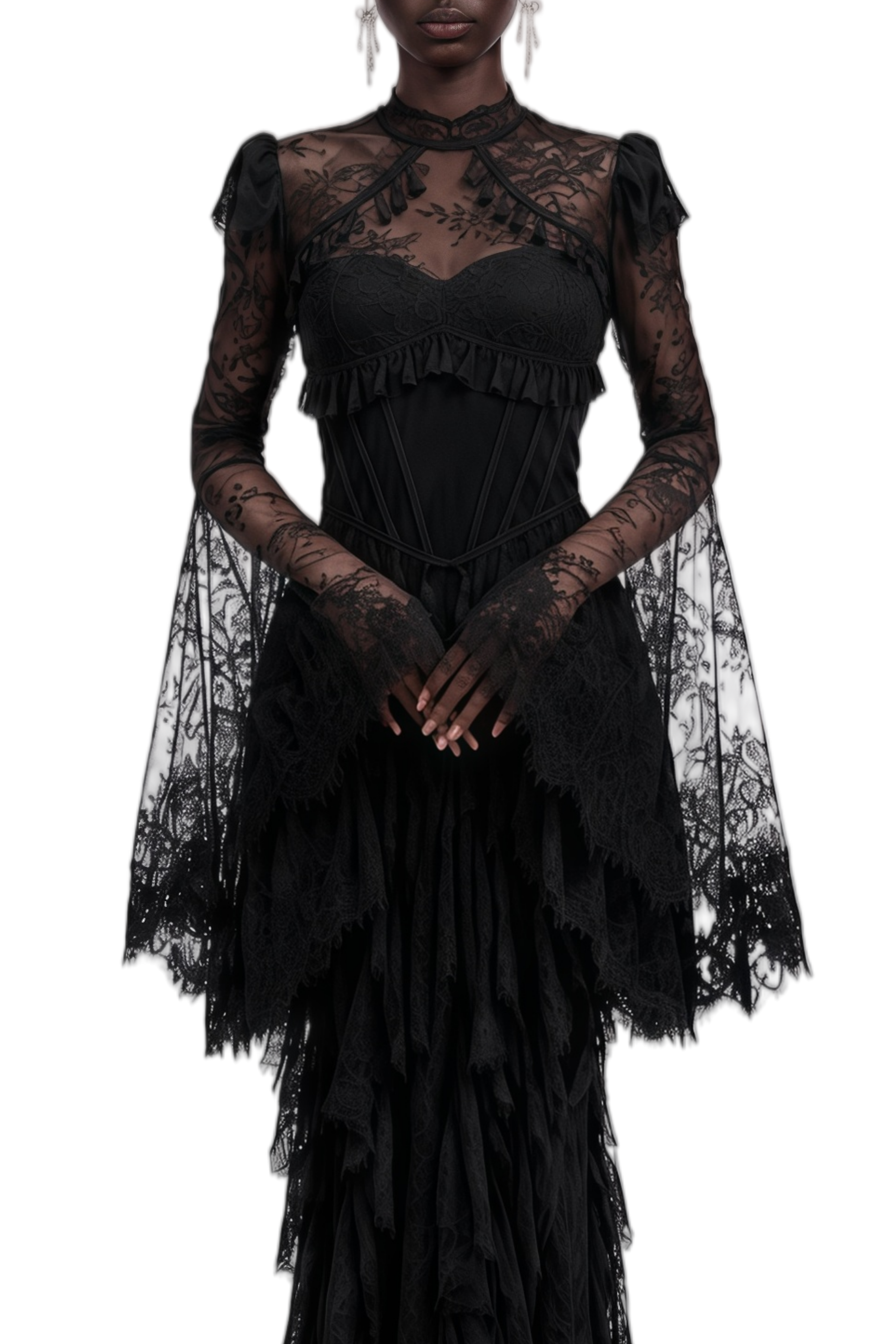 Elodie Black Long Sleeves Lace Maxi Dress