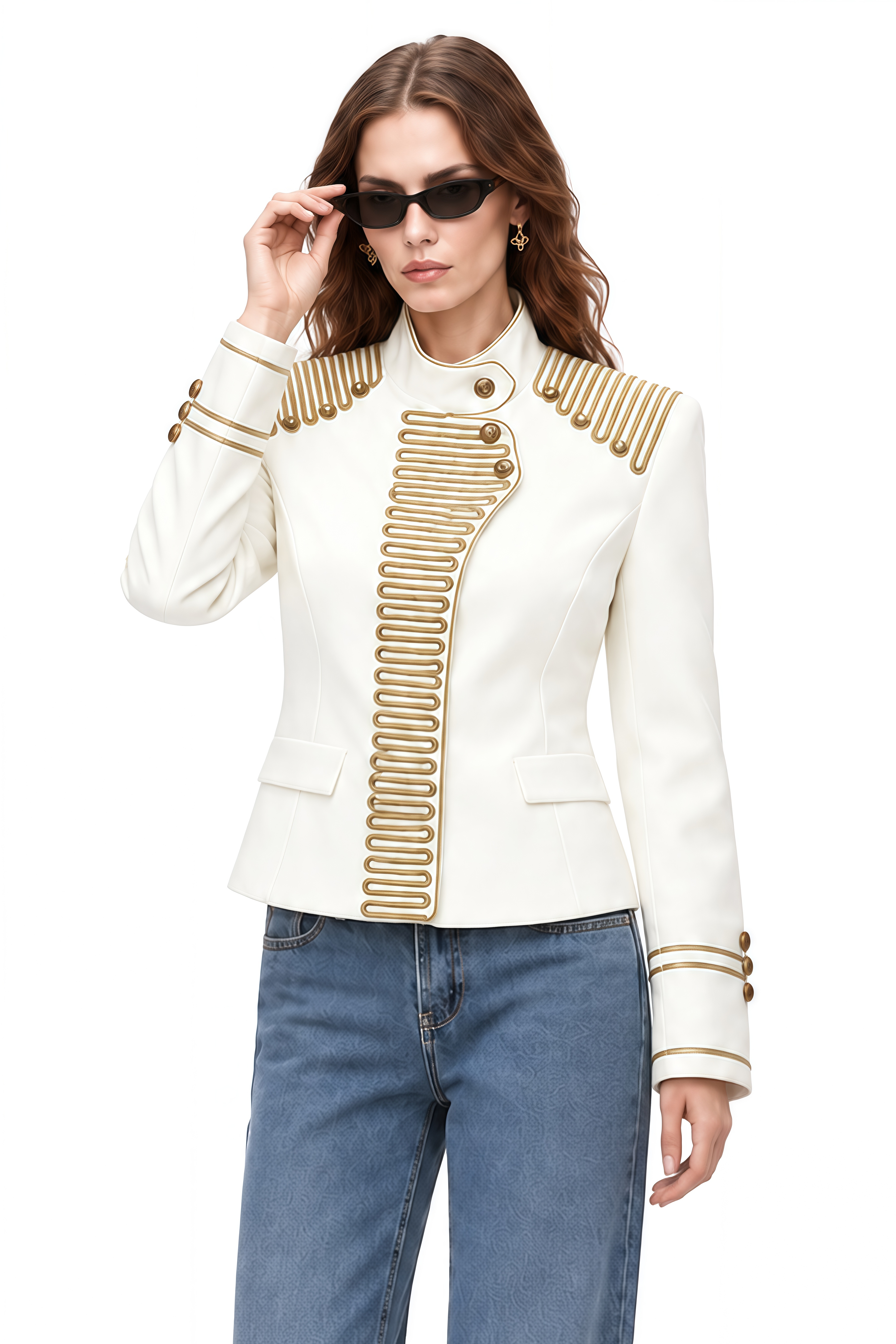 Aurelia White Long Sleeves Decorative Coat