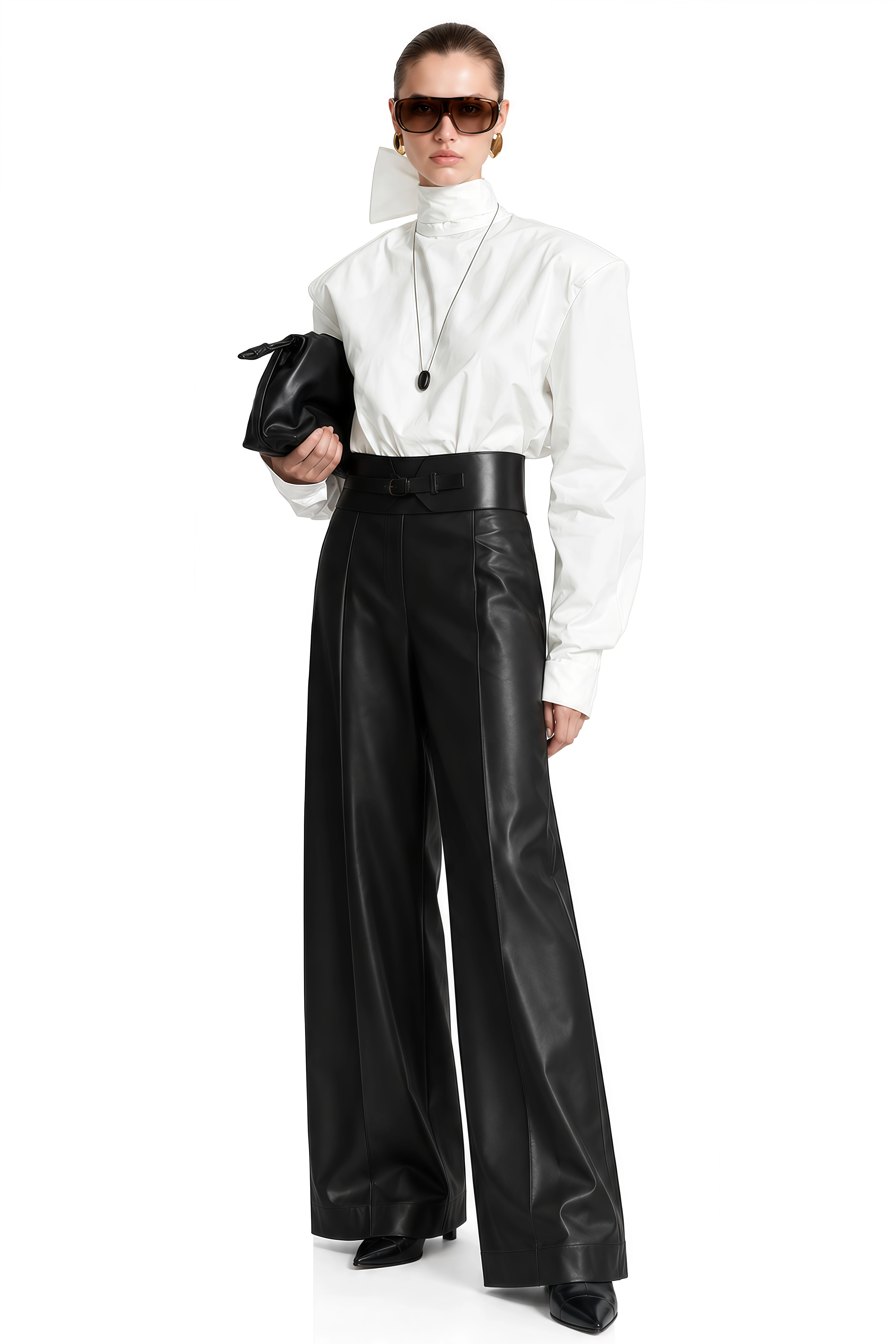 Jasmine White Extended Tie-Neck Relaxed Blouse