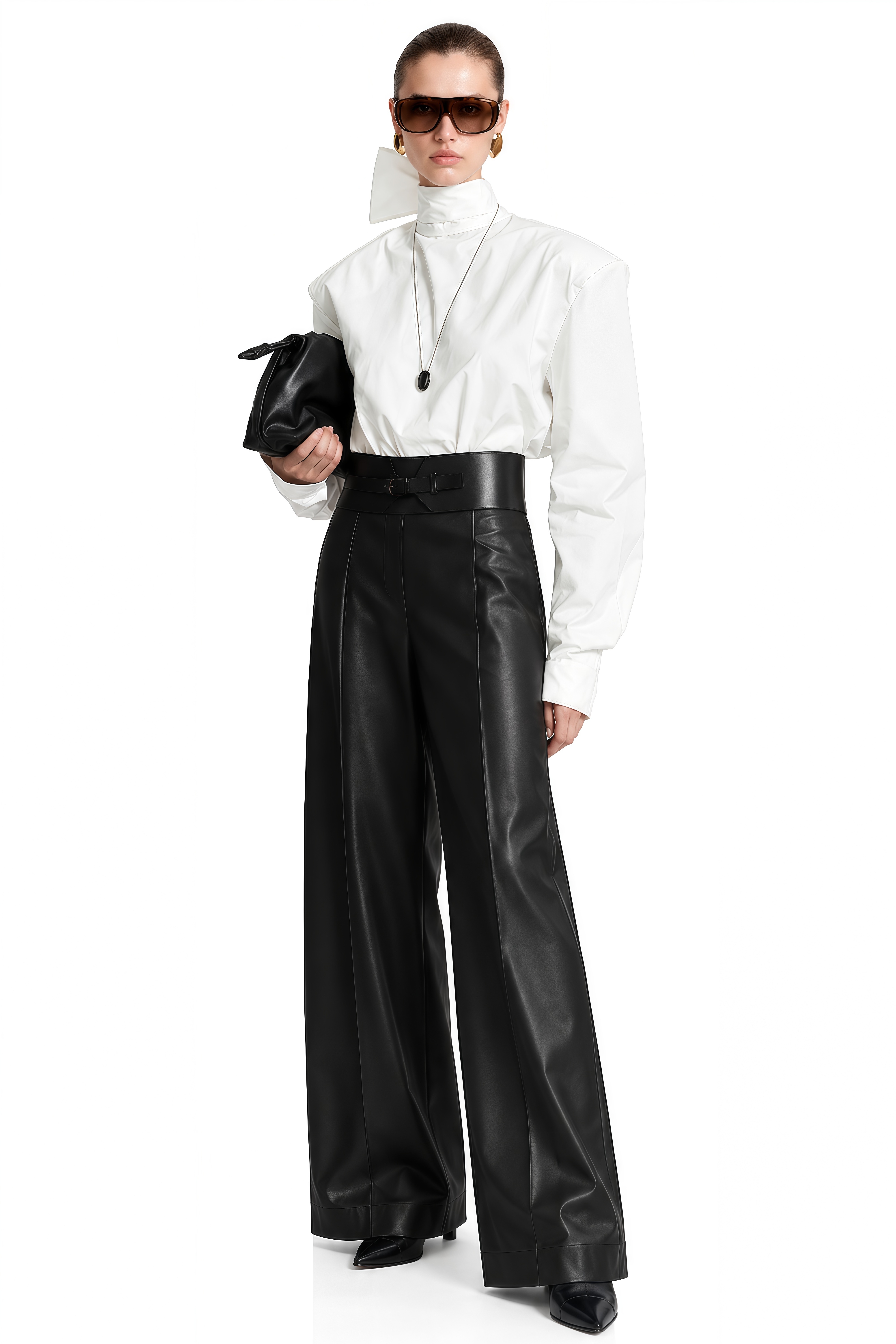 Jasmine White Extended Tie-Neck Relaxed Blouse