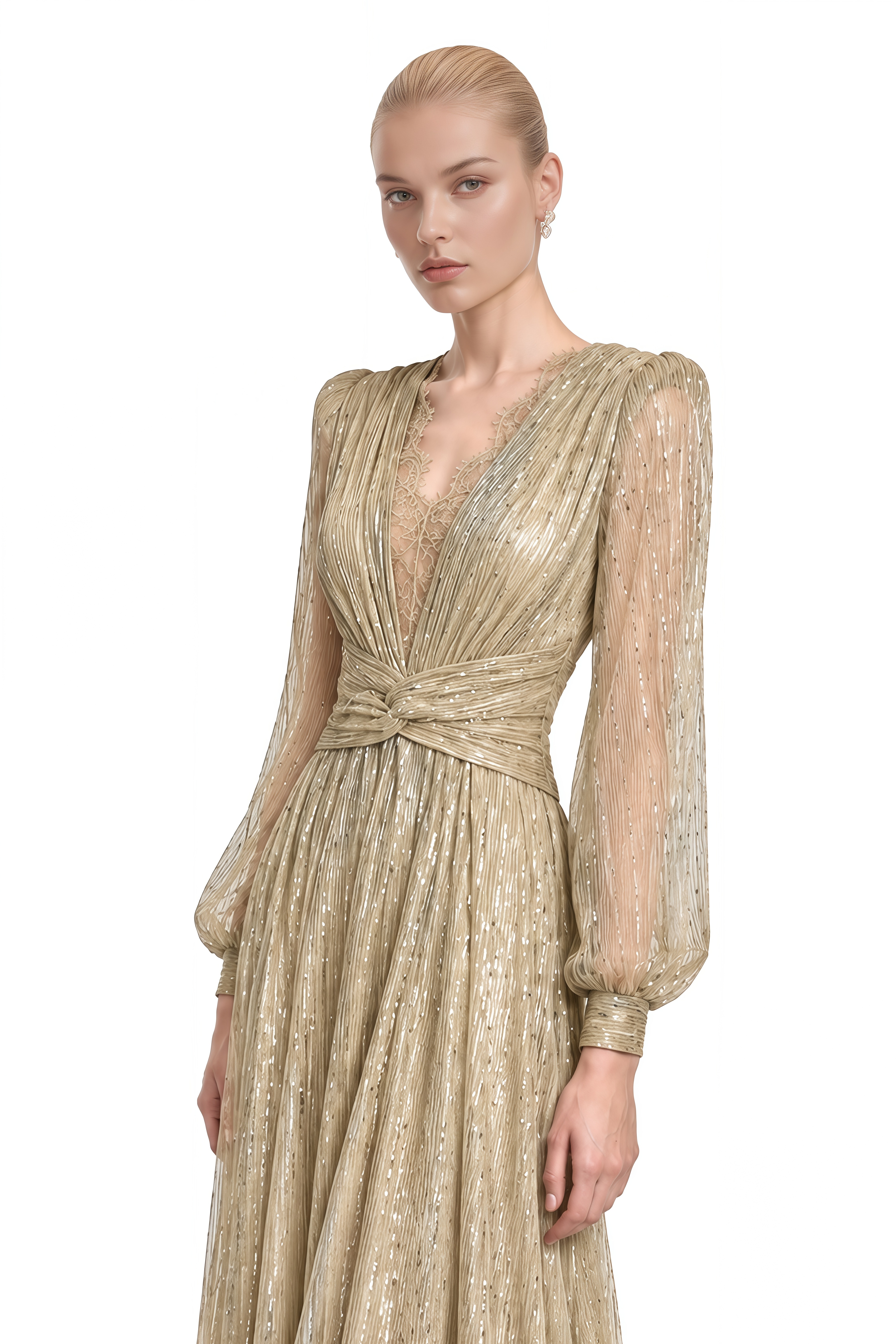 Iliana Gold V-Neck Sequin Maxi Dress