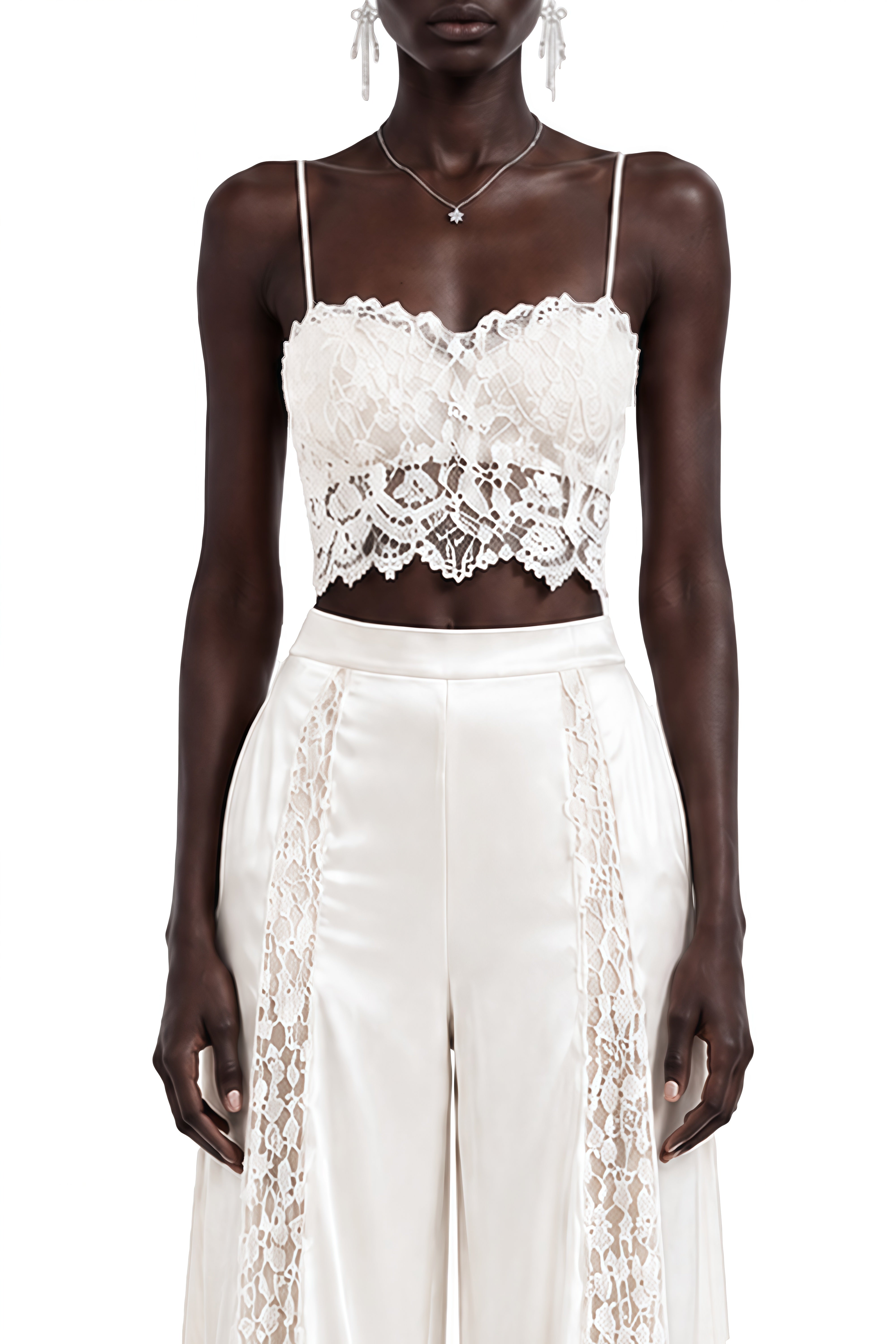 Vesper White Sleeveless Lace Top & Trousers Set