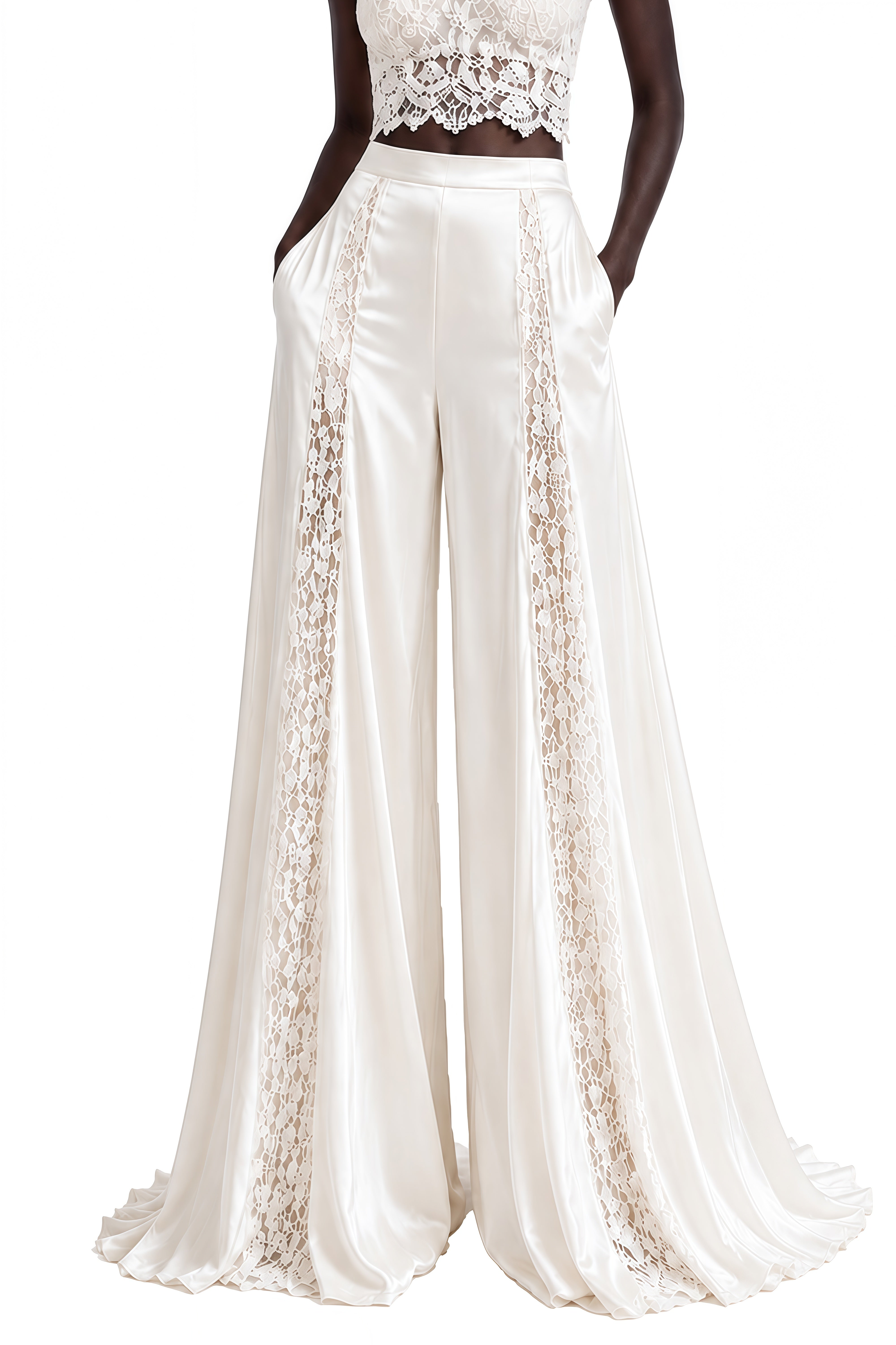 Vesper White Sleeveless Lace Top & Trousers Set