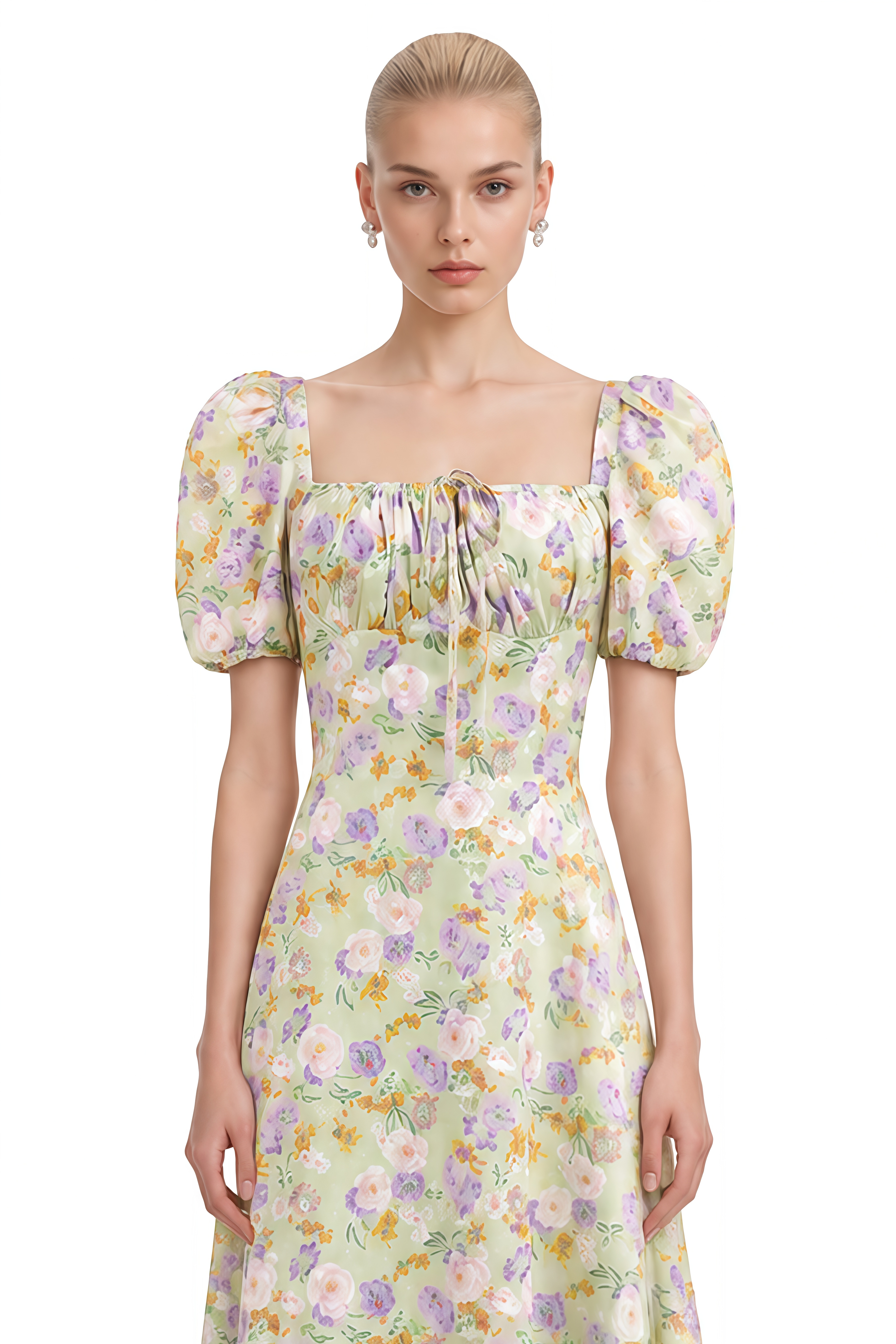 Amara Green Floral Print A-Line Midi Dress