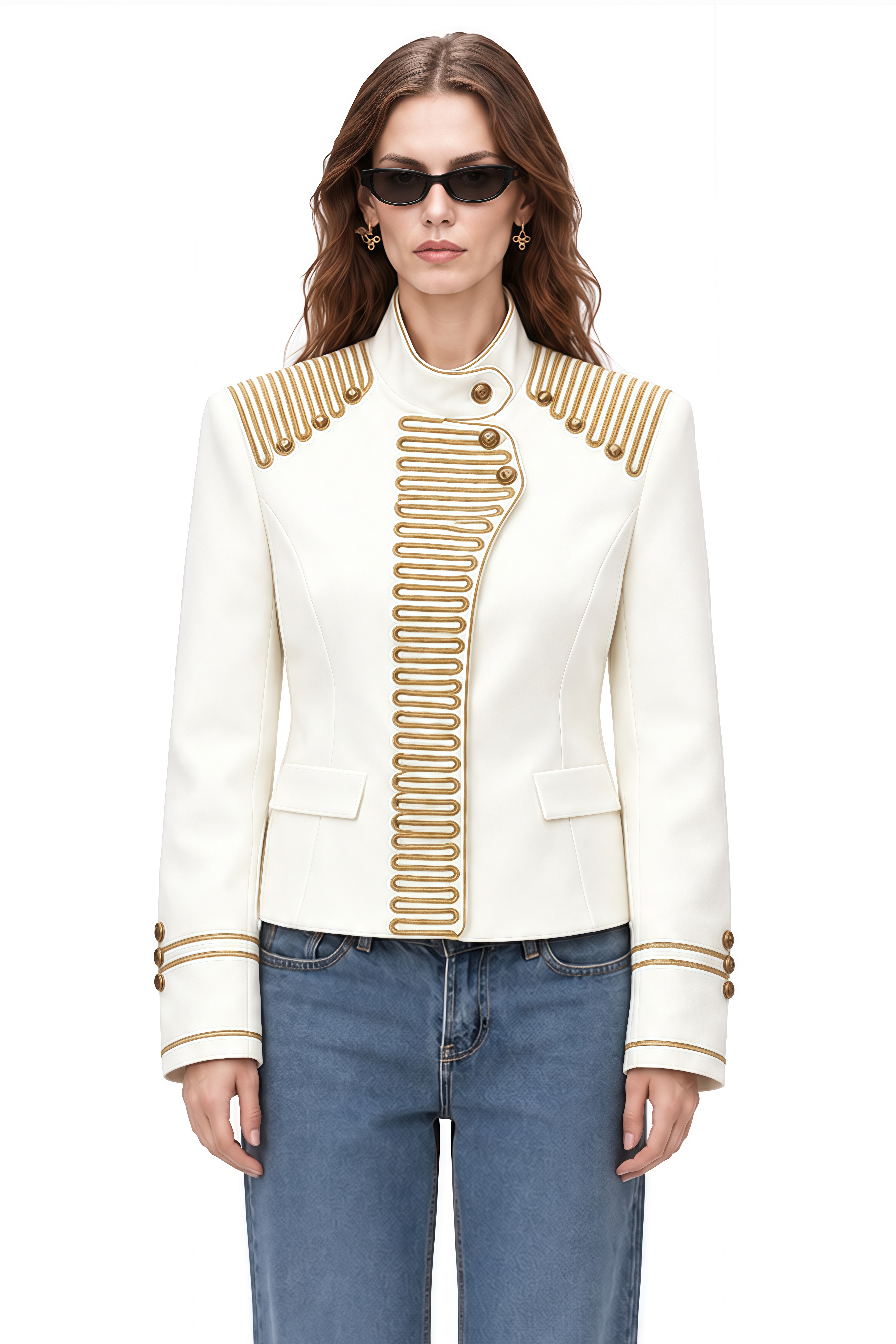 Aurelia White Long Sleeves Decorative Coat