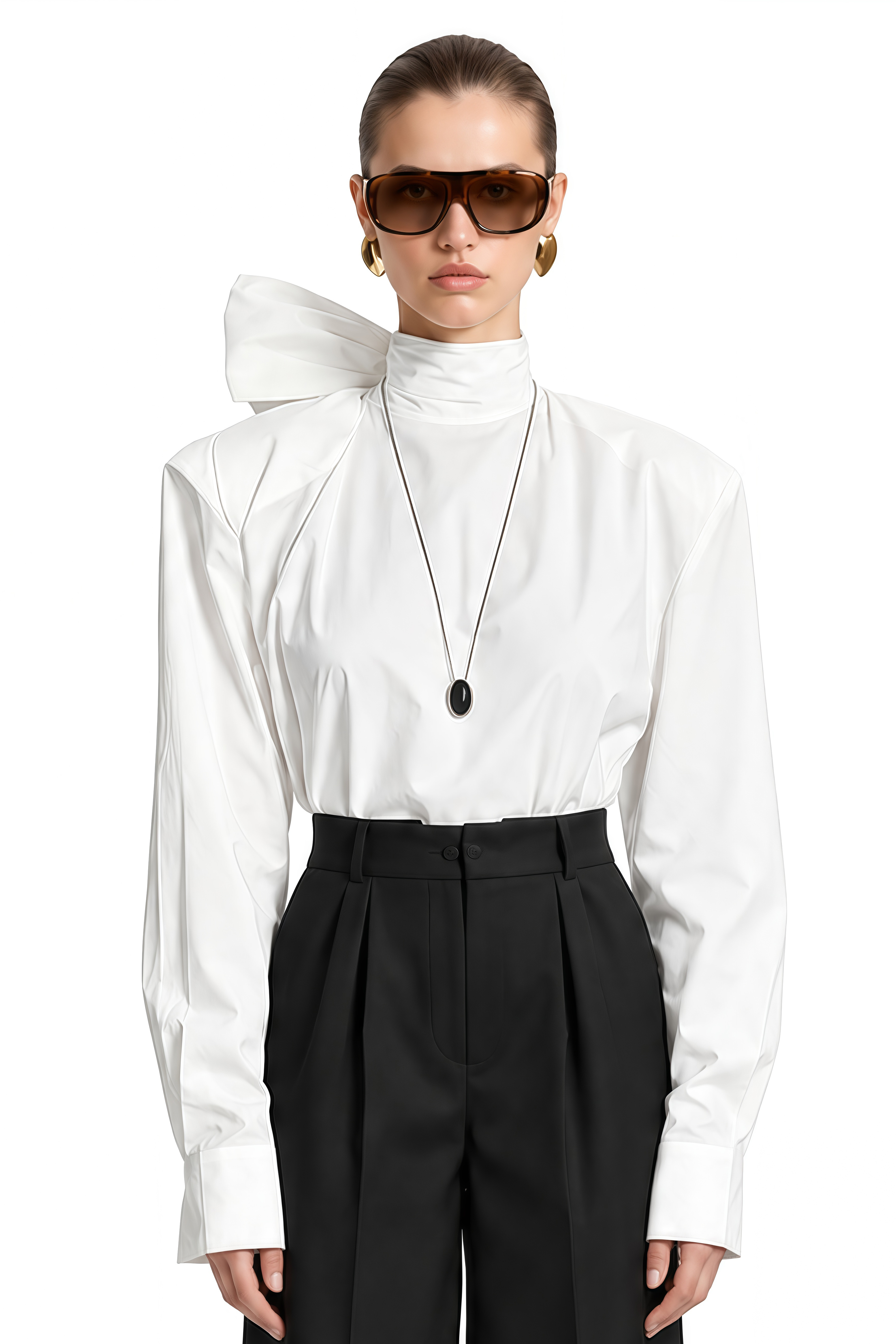 Jasmine White Extended Tie-Neck Relaxed Blouse