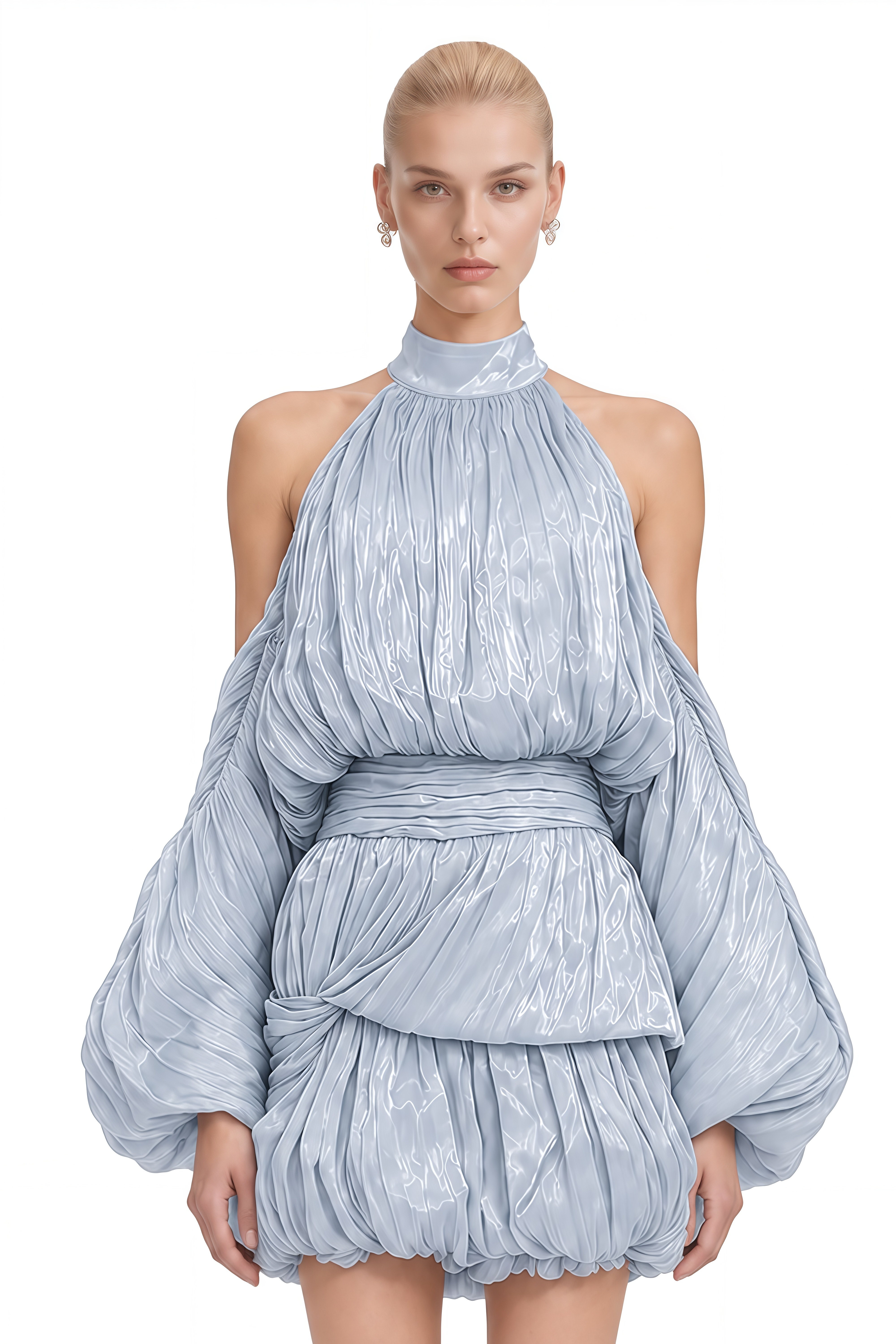 Quinn Light Blue Halterneck Bubble Mini Dress