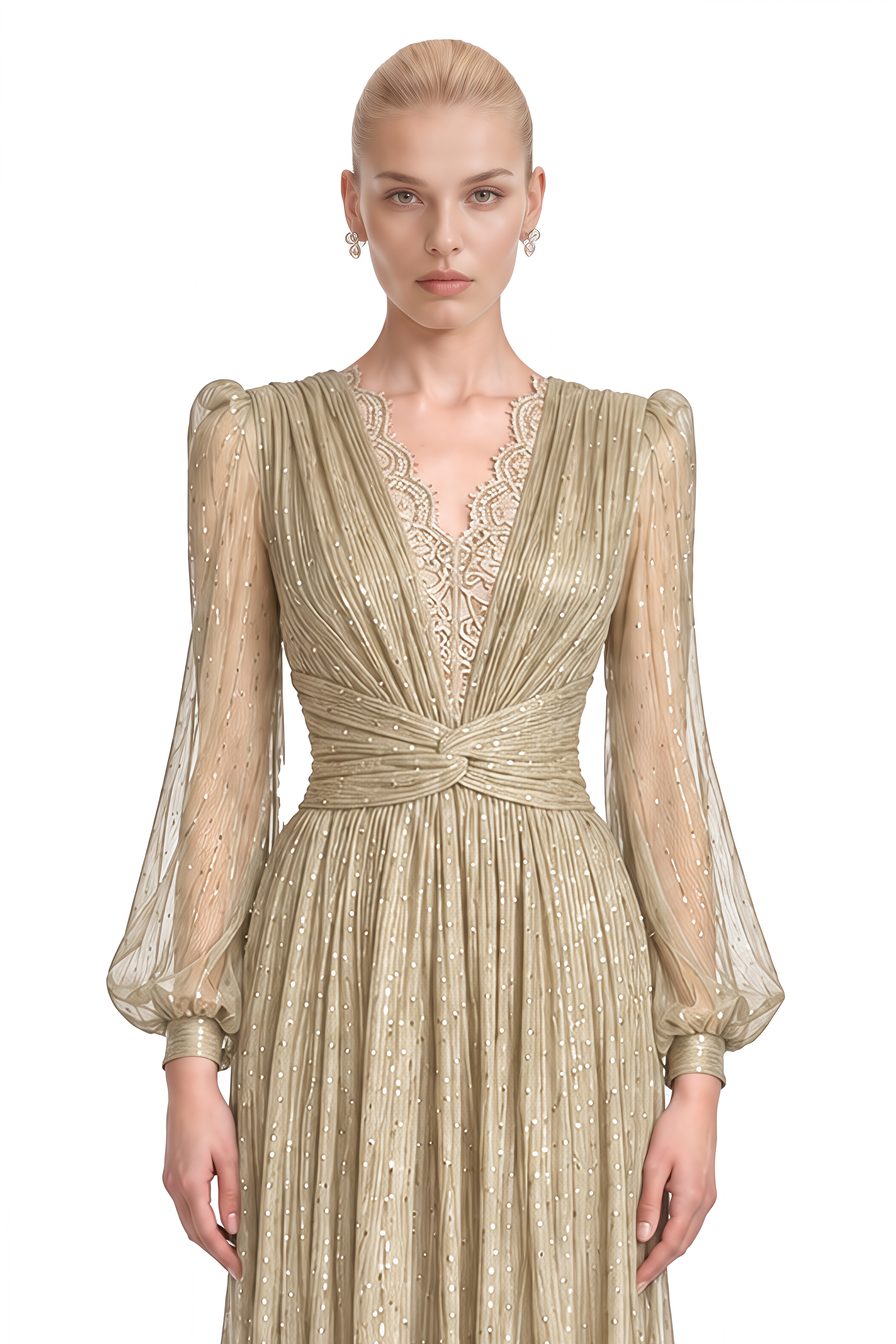 Iliana Gold V-Neck Sequin Maxi Dress