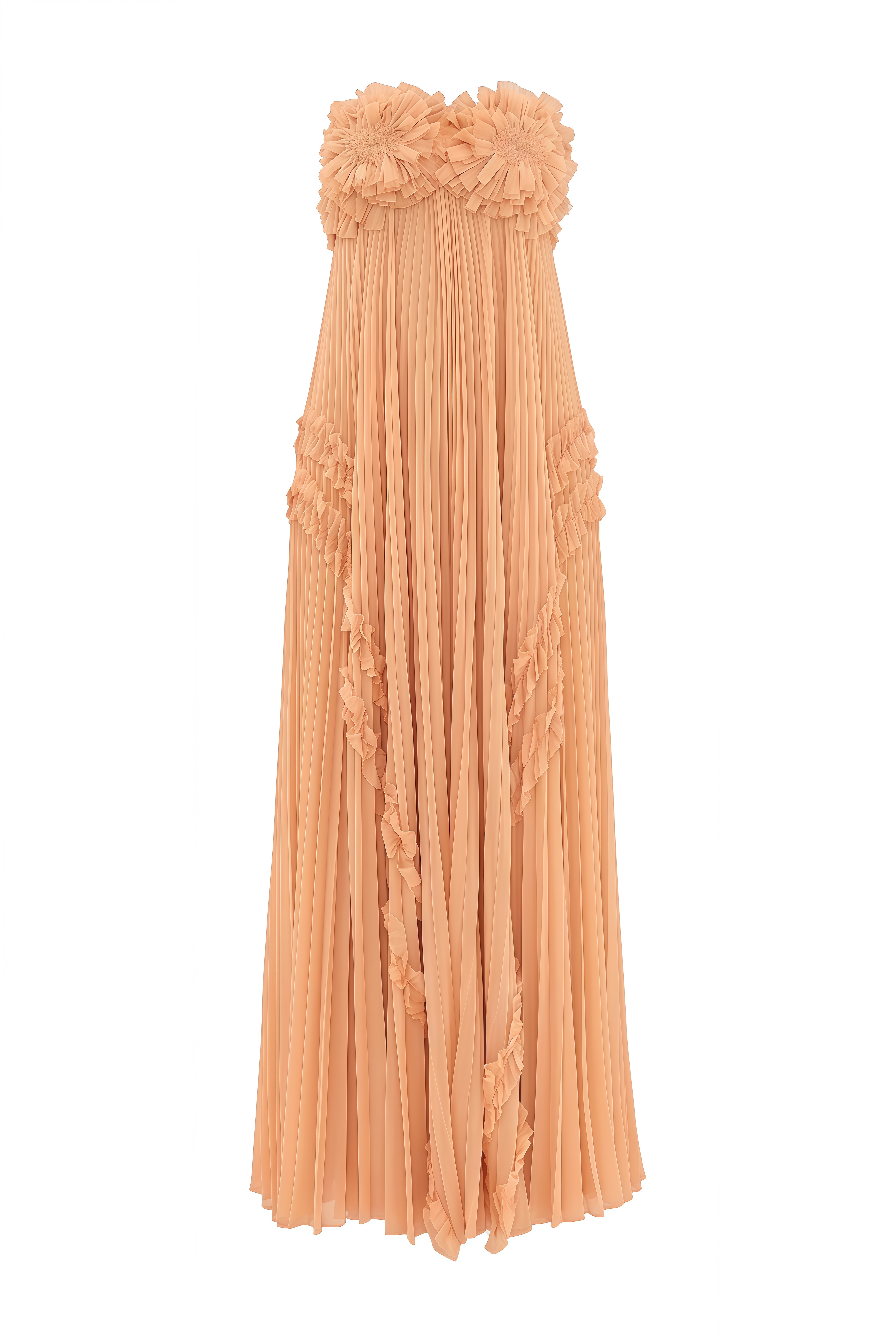 Lucy Orange Strapless Ruffled Maxi Dress