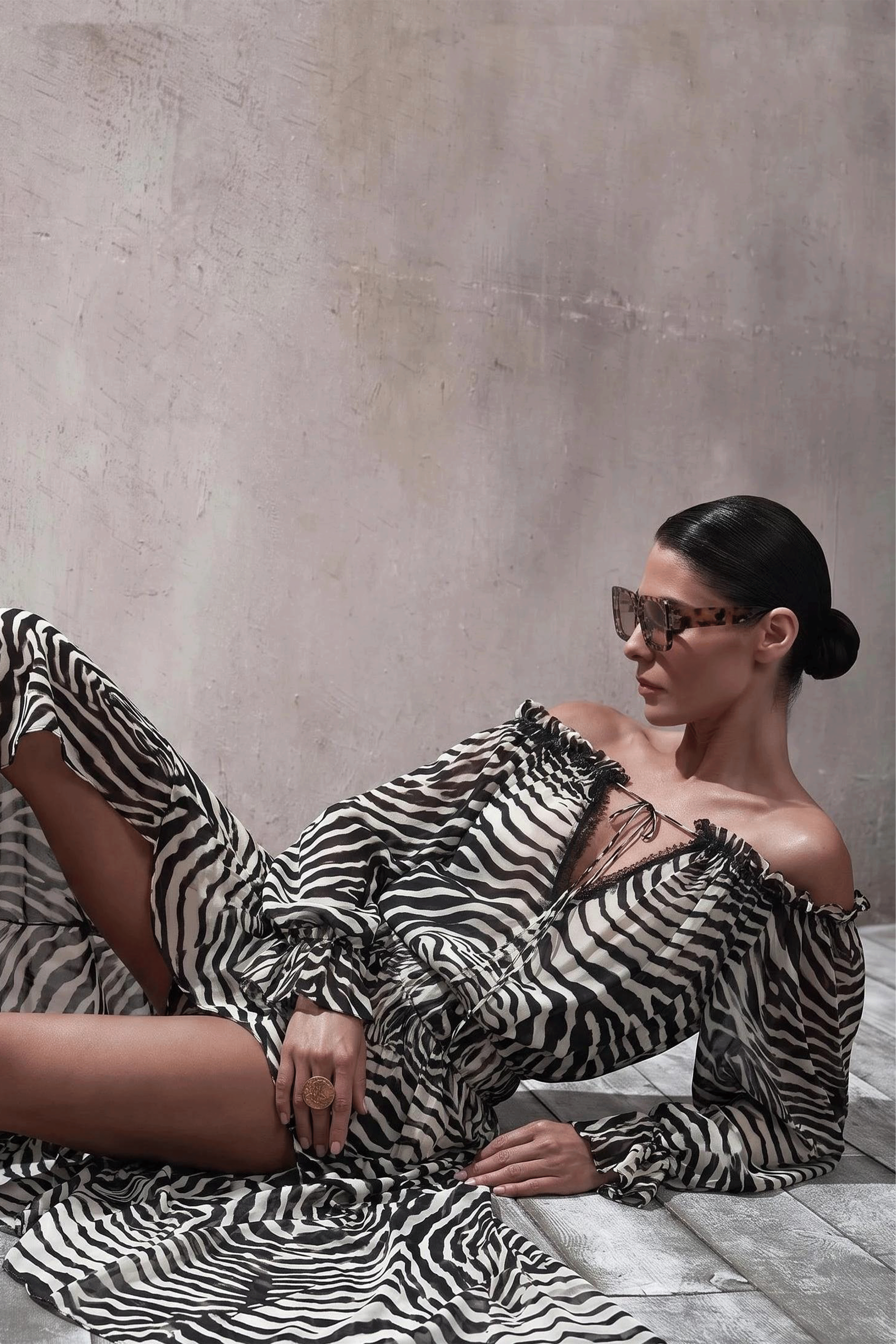Dana Color Block Zebra Print Top & Asymmetrical Skirt Set
