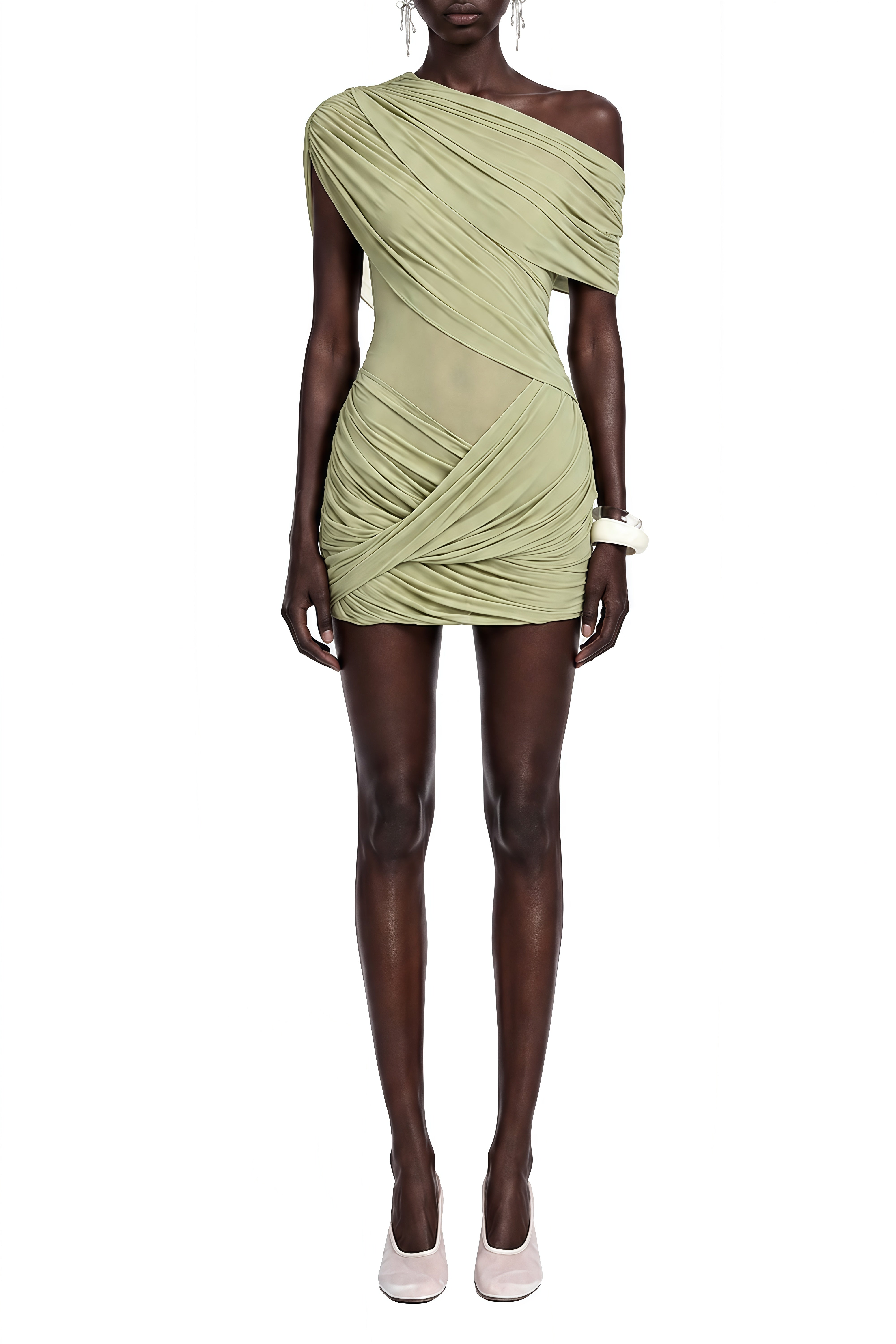 Imogen Green One Shoulder Ruched Mini Dress