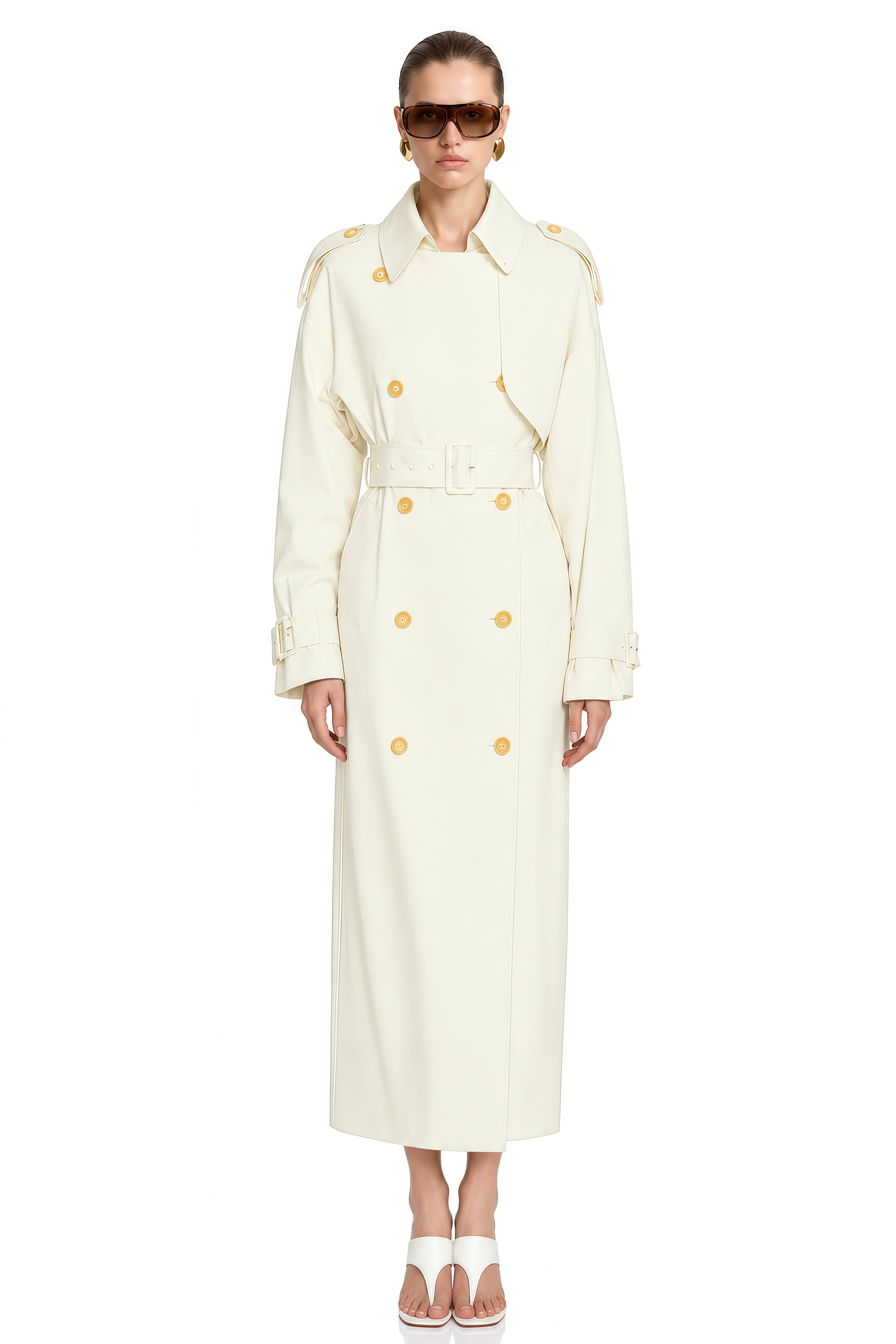 Lydia Ivory Long Sleeves Belted Coat