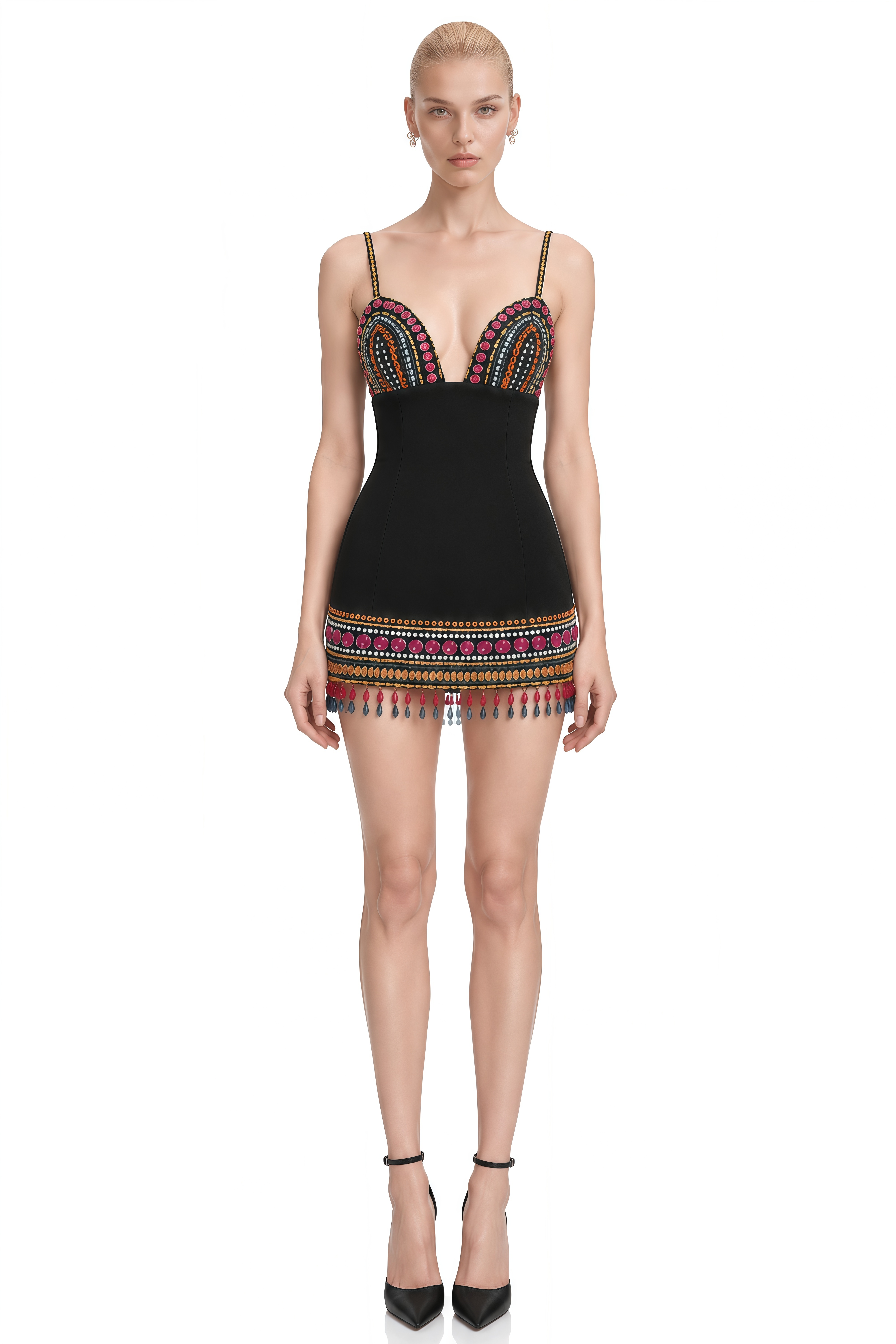 Iris Black Sleeveless Embellished Mini Dress