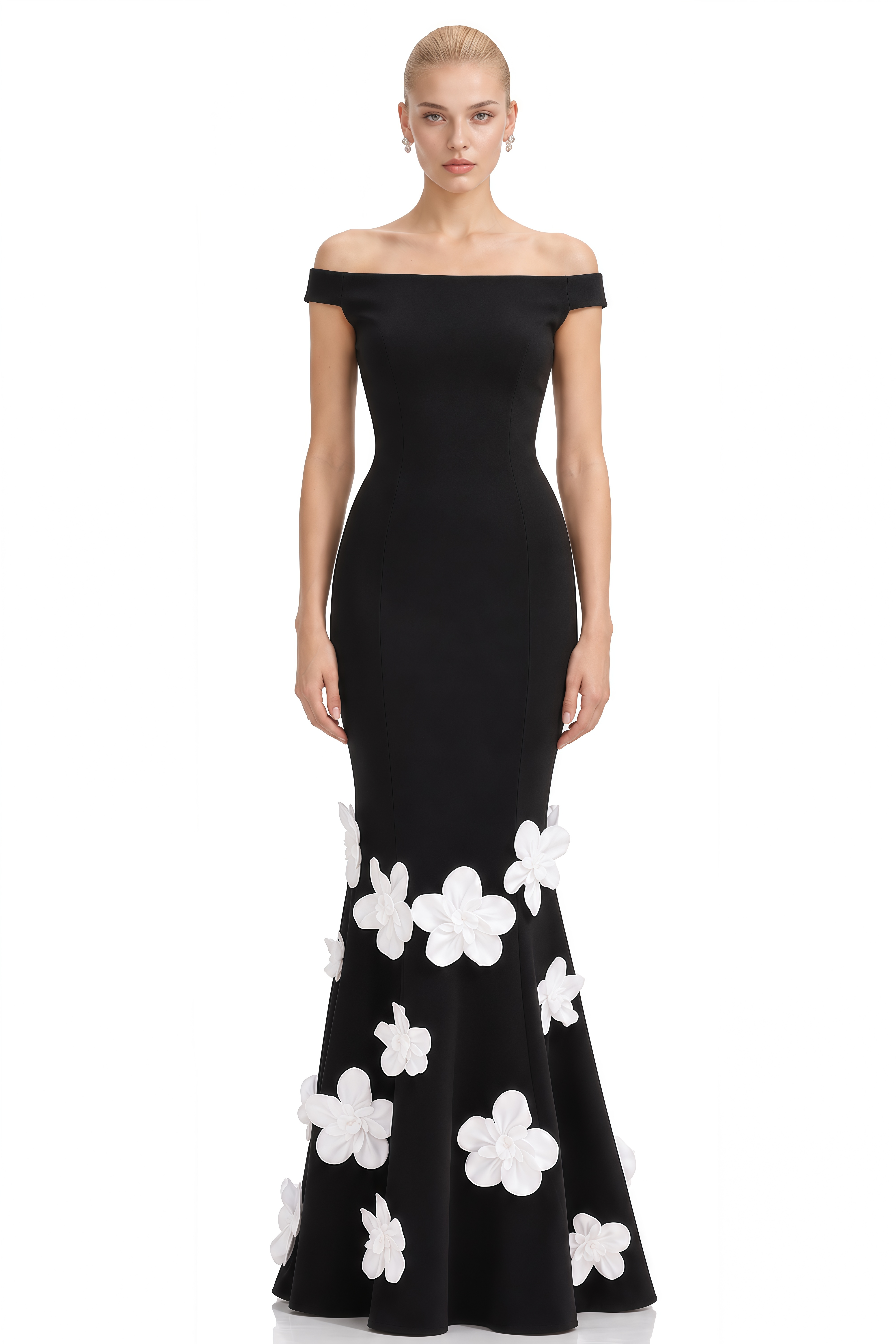 Rose Black Off-Shoulder Floral Maxi Dress