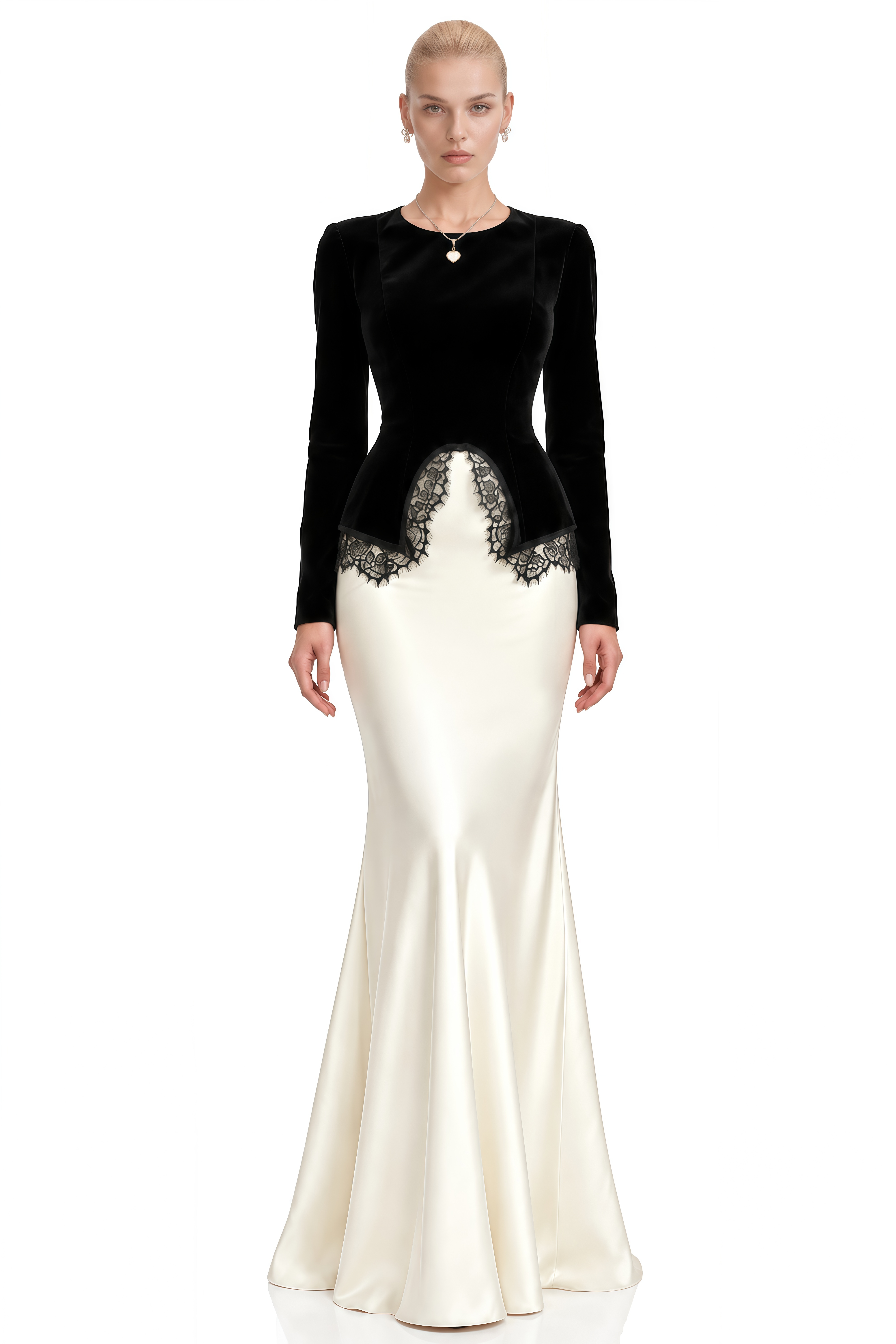 Lily Black Round Neck Lace Top & Skirt Set