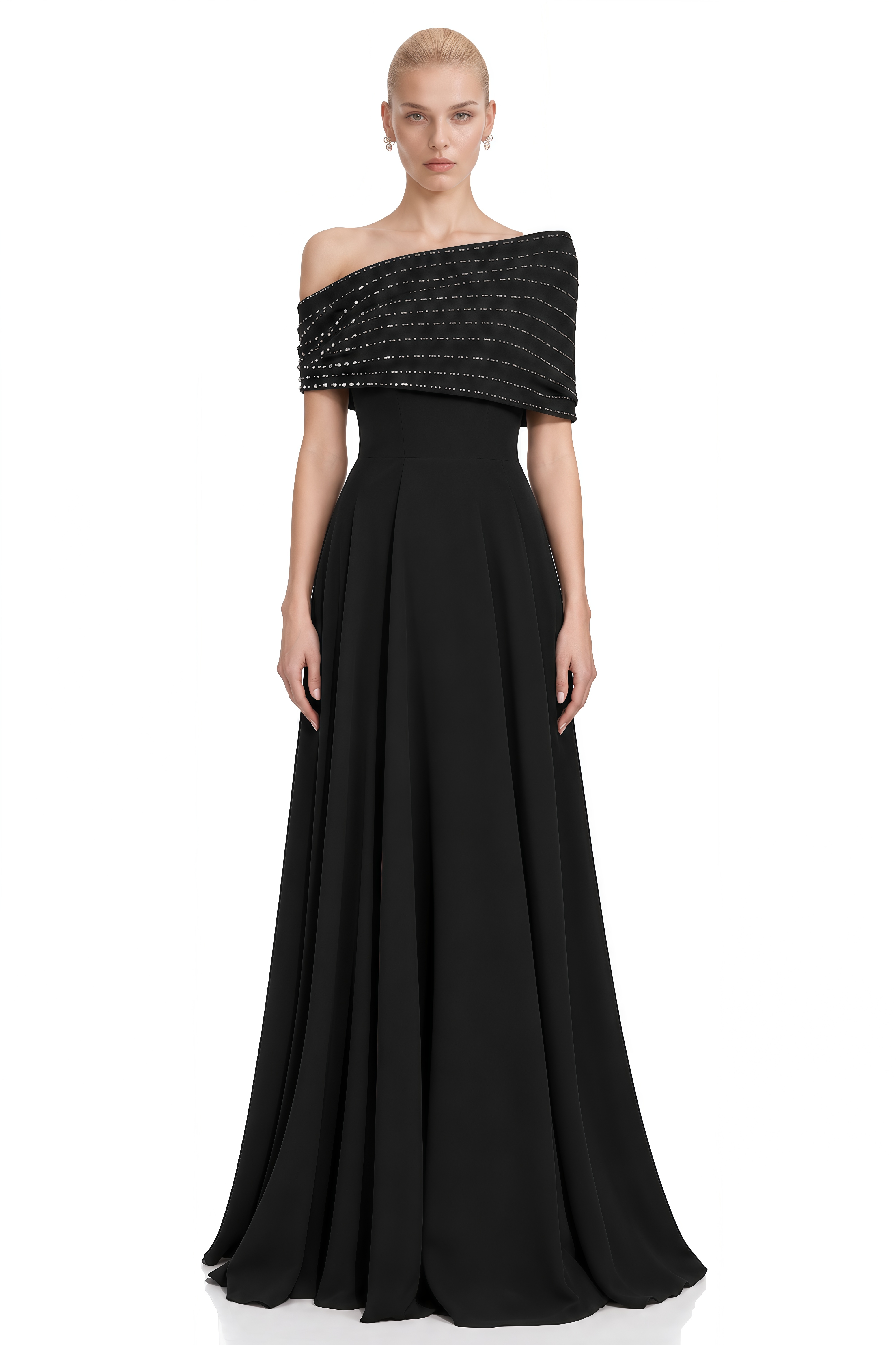 Elodie Black Off-Shoulder Embellished Maxi Dress