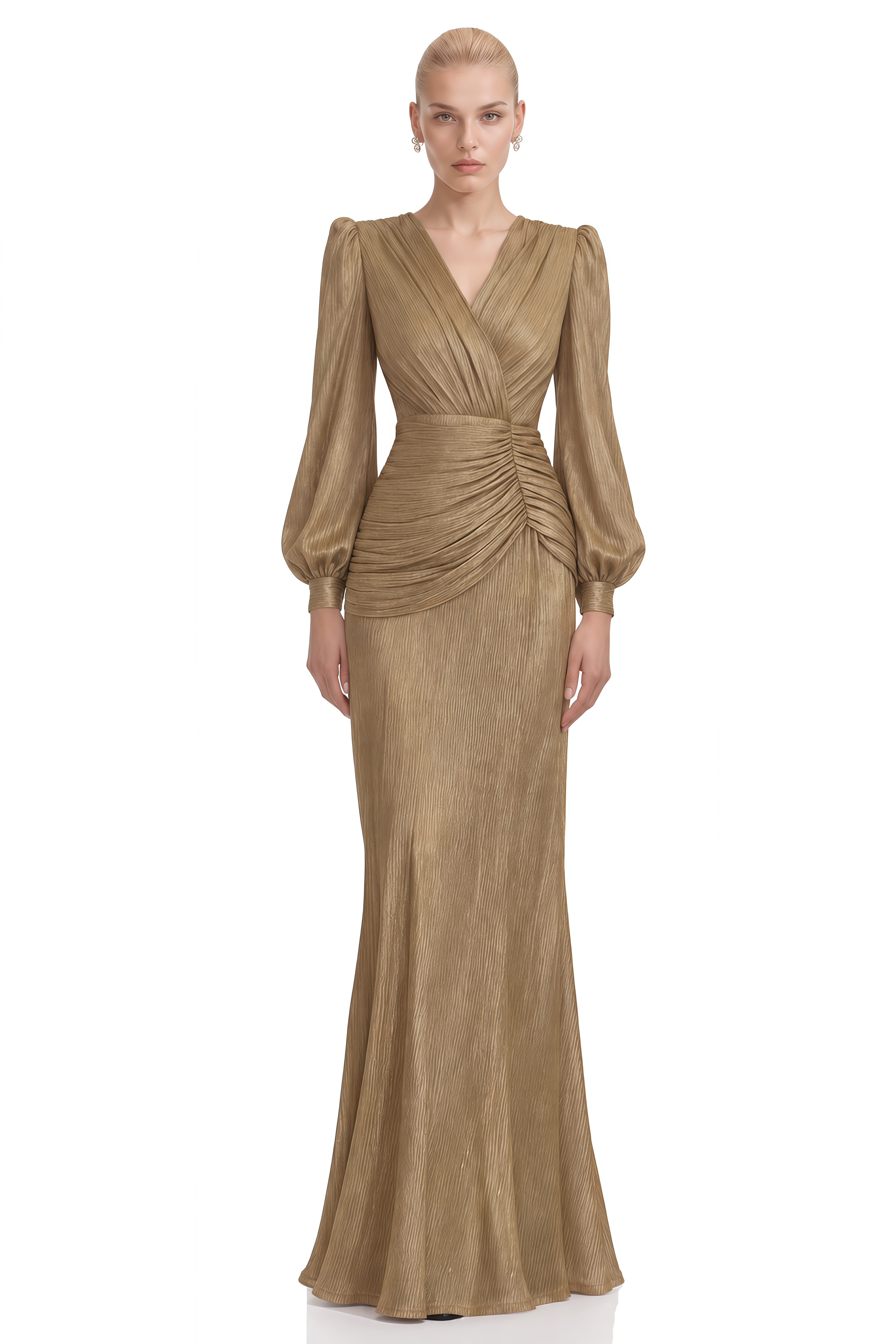 ‌Isolde Gold Asymmetrical Ruched Maxi Dress