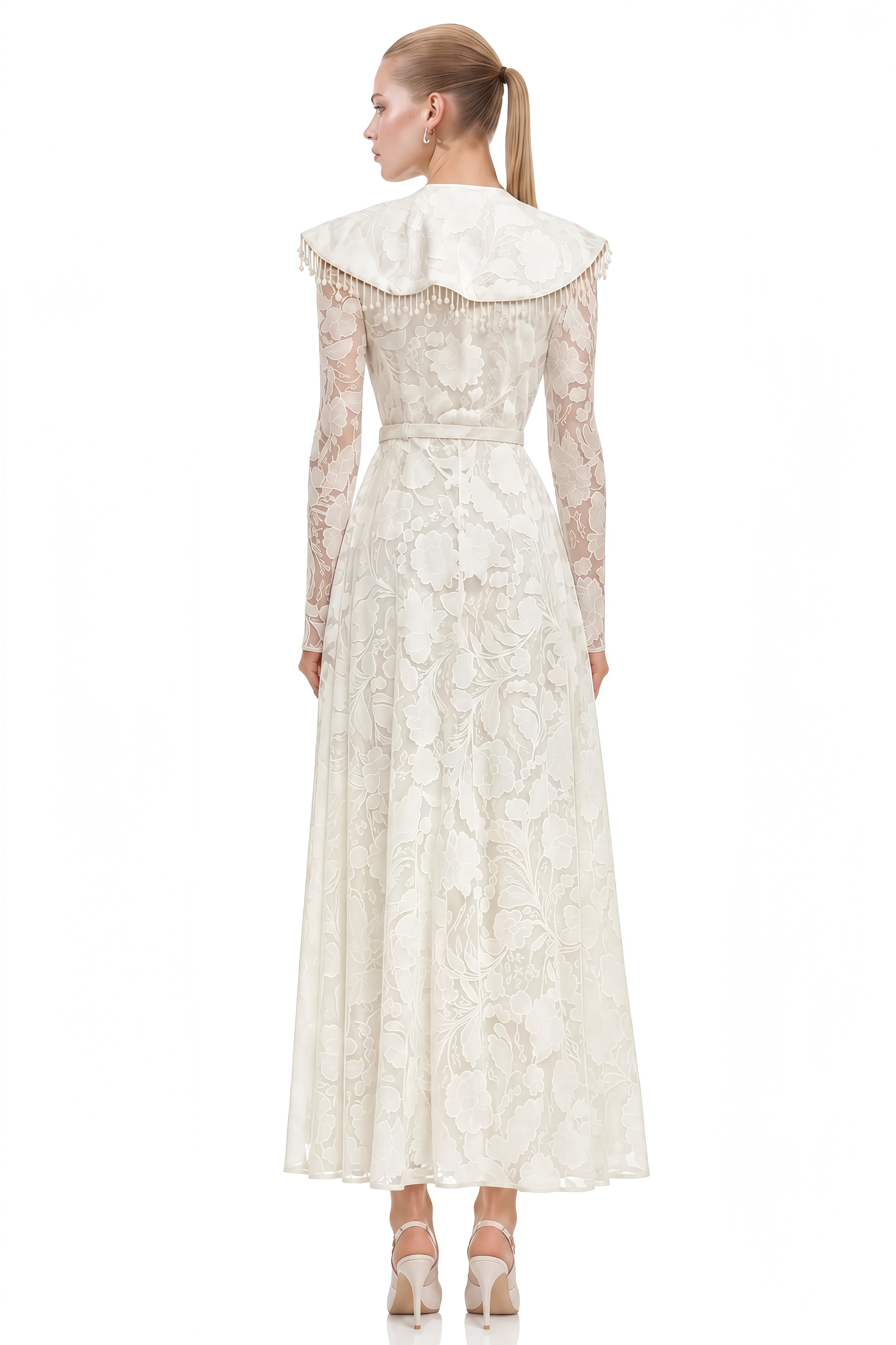 Aurora Neutral Round Neck Lace Maxi Dress