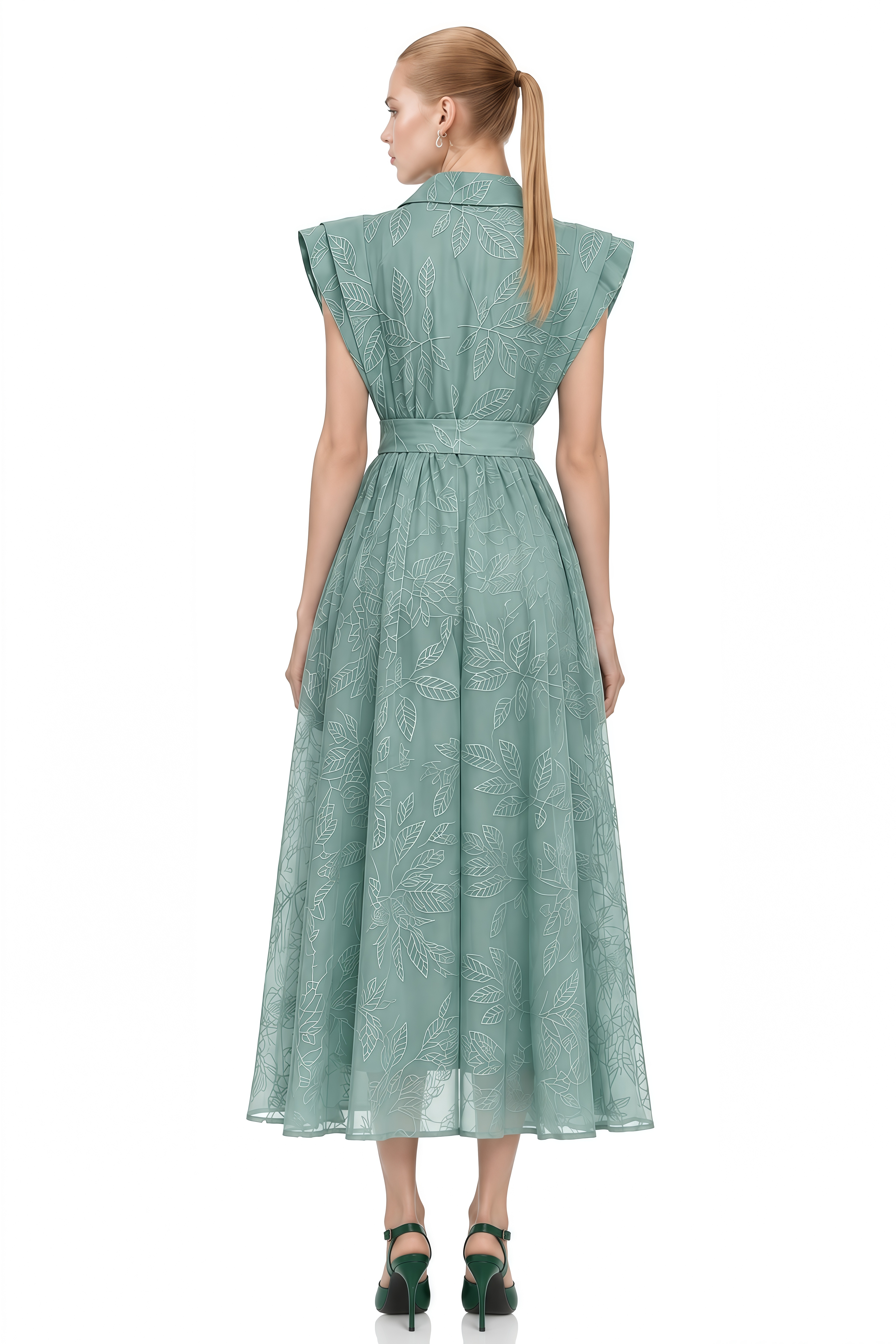 Theodora Green Sleeveless Belted Midi Dress