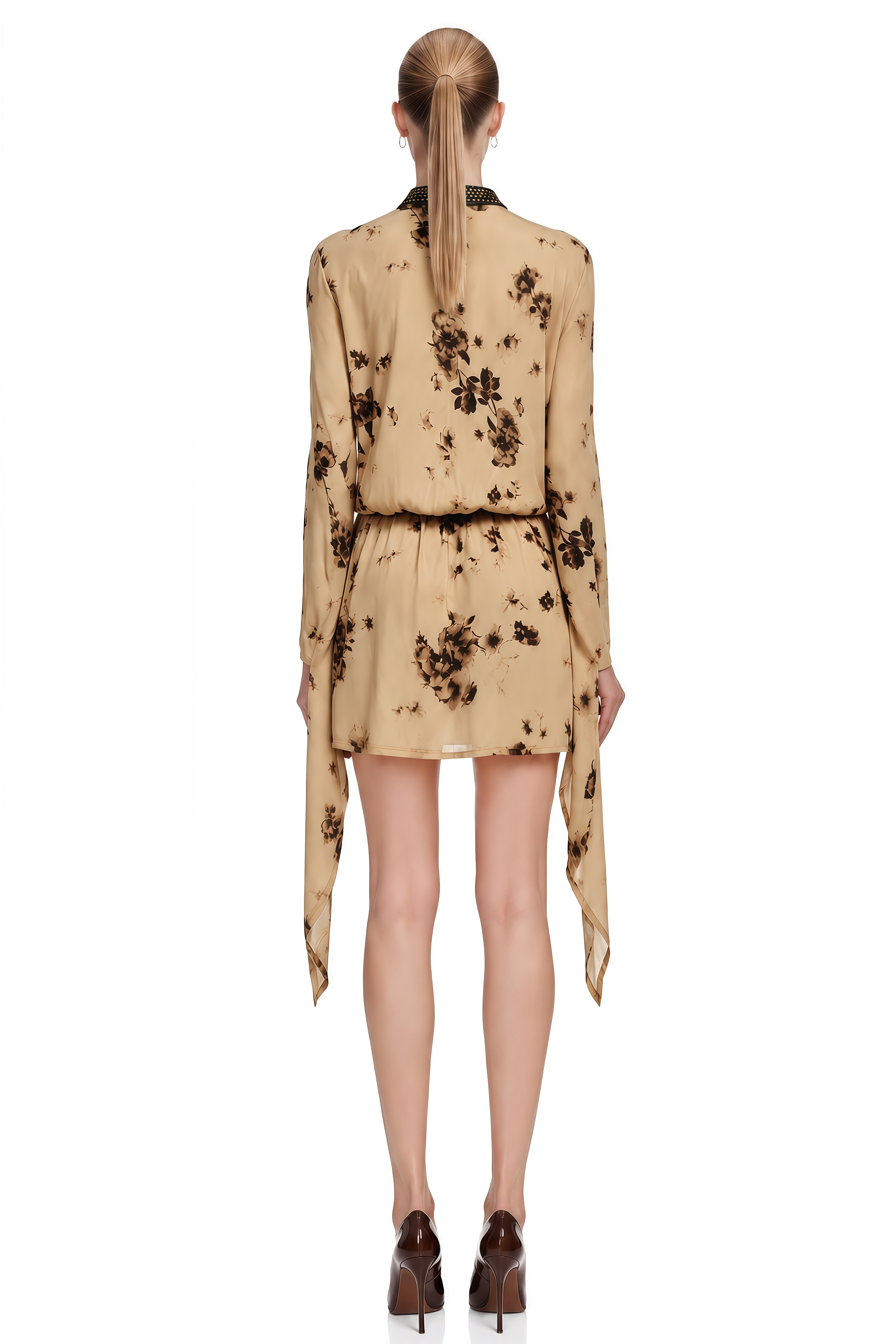 Lavinia Brown Floral print V-Neck Mini Dress