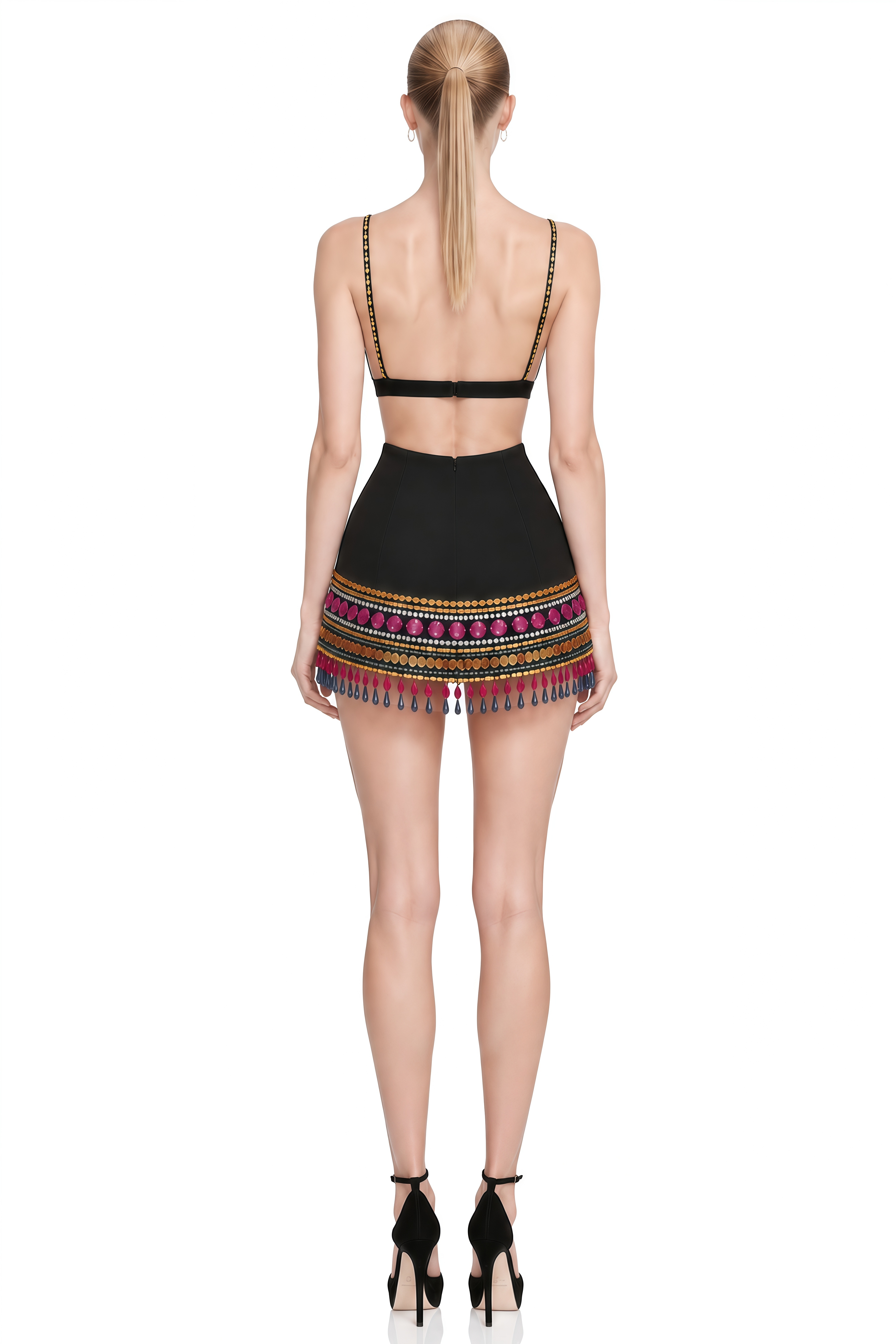 Iris Black Sleeveless Embellished Mini Dress