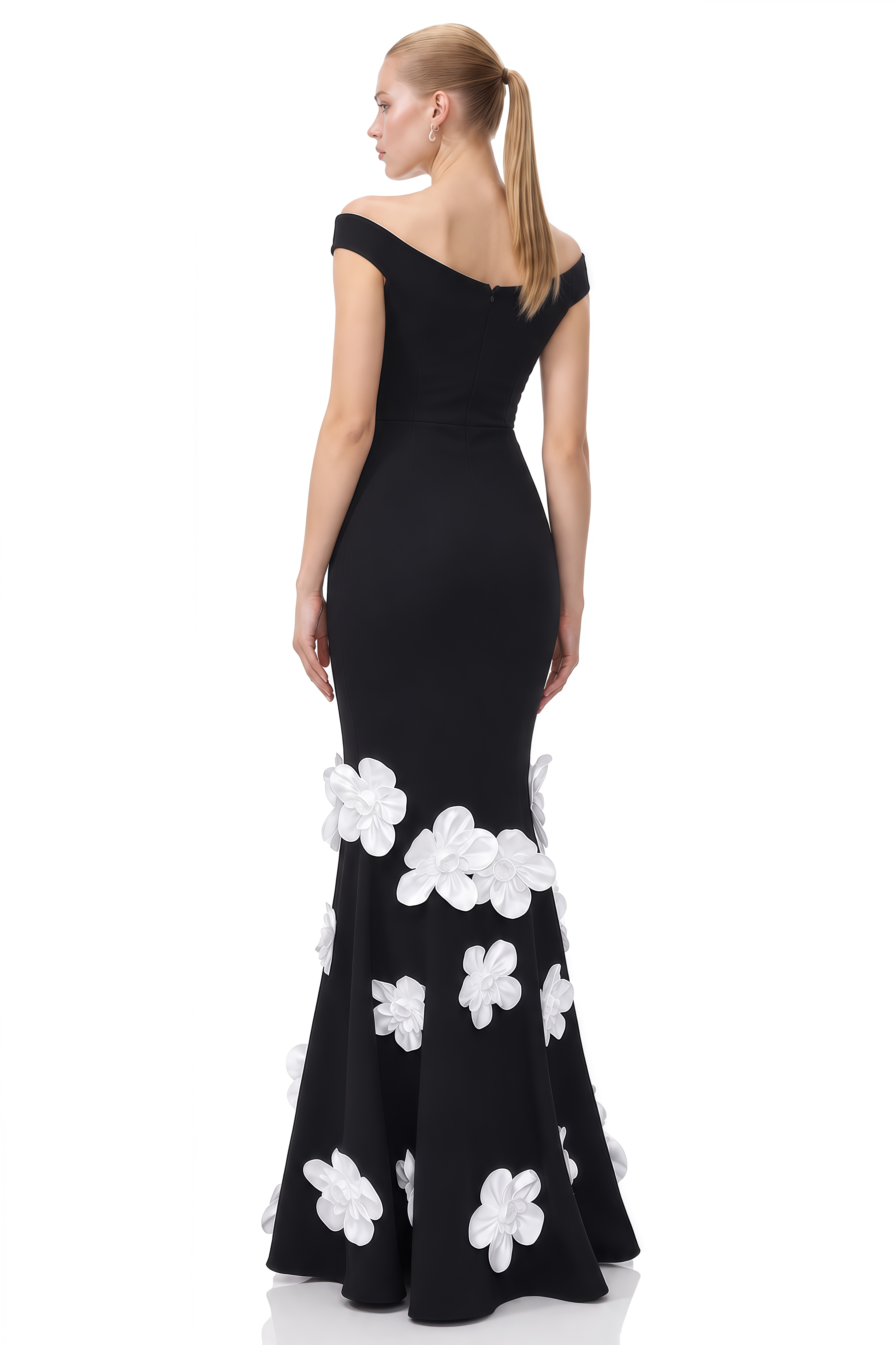 Rose Black Off-Shoulder Floral Maxi Dress