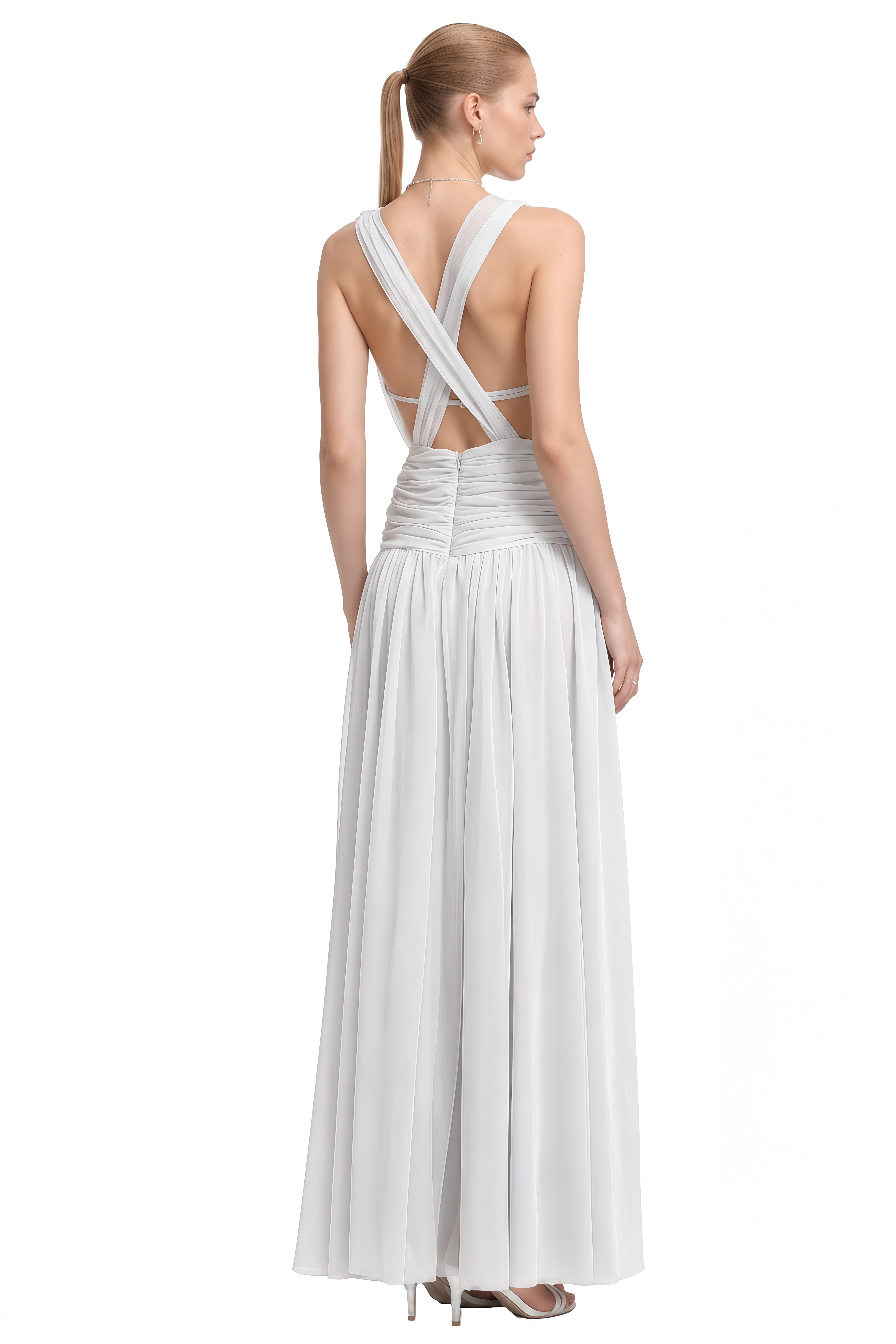 Ivy White Sleeveless Draped Maxi Dress