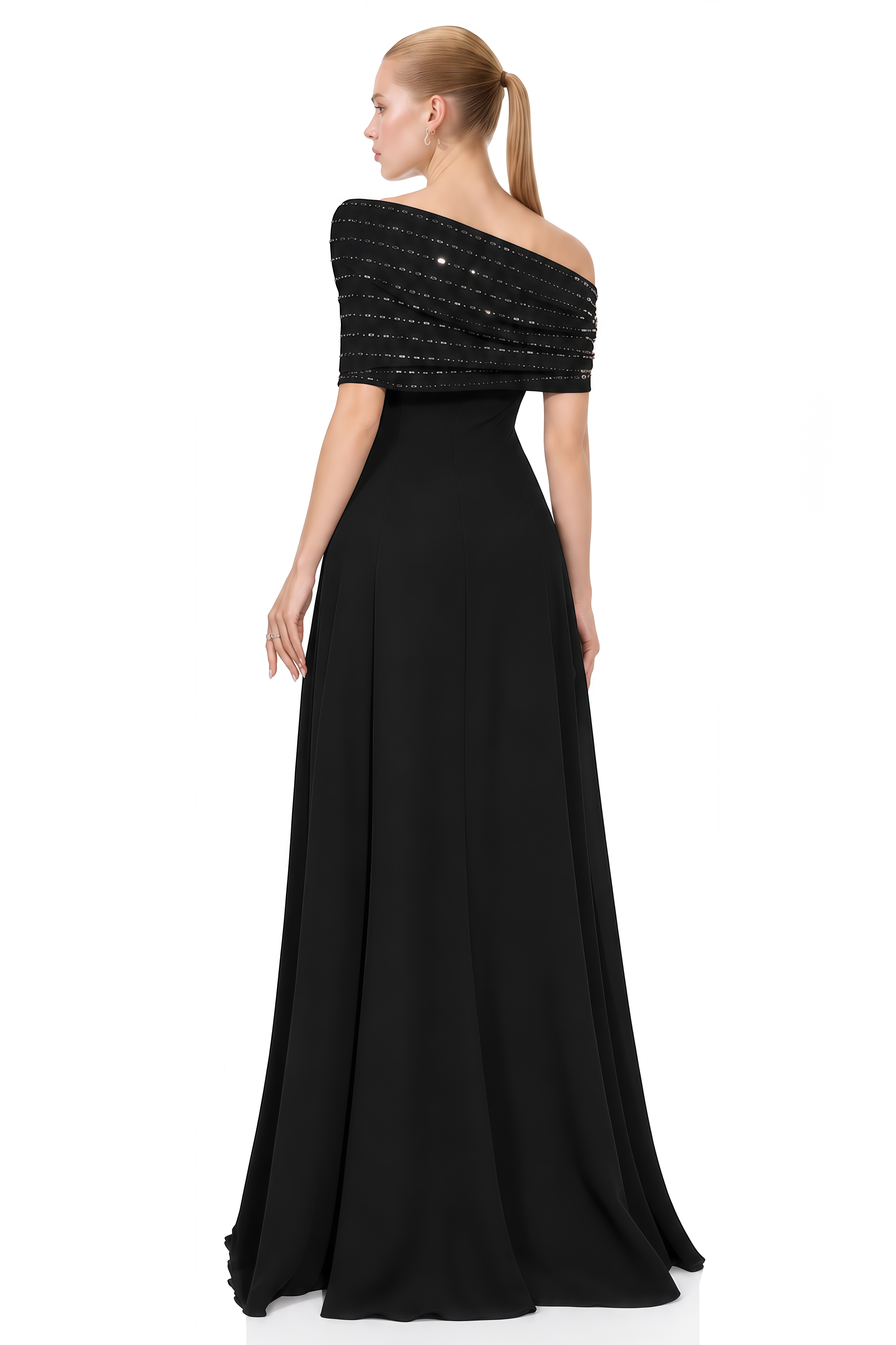 Elodie Black Off-Shoulder Embellished Maxi Dress