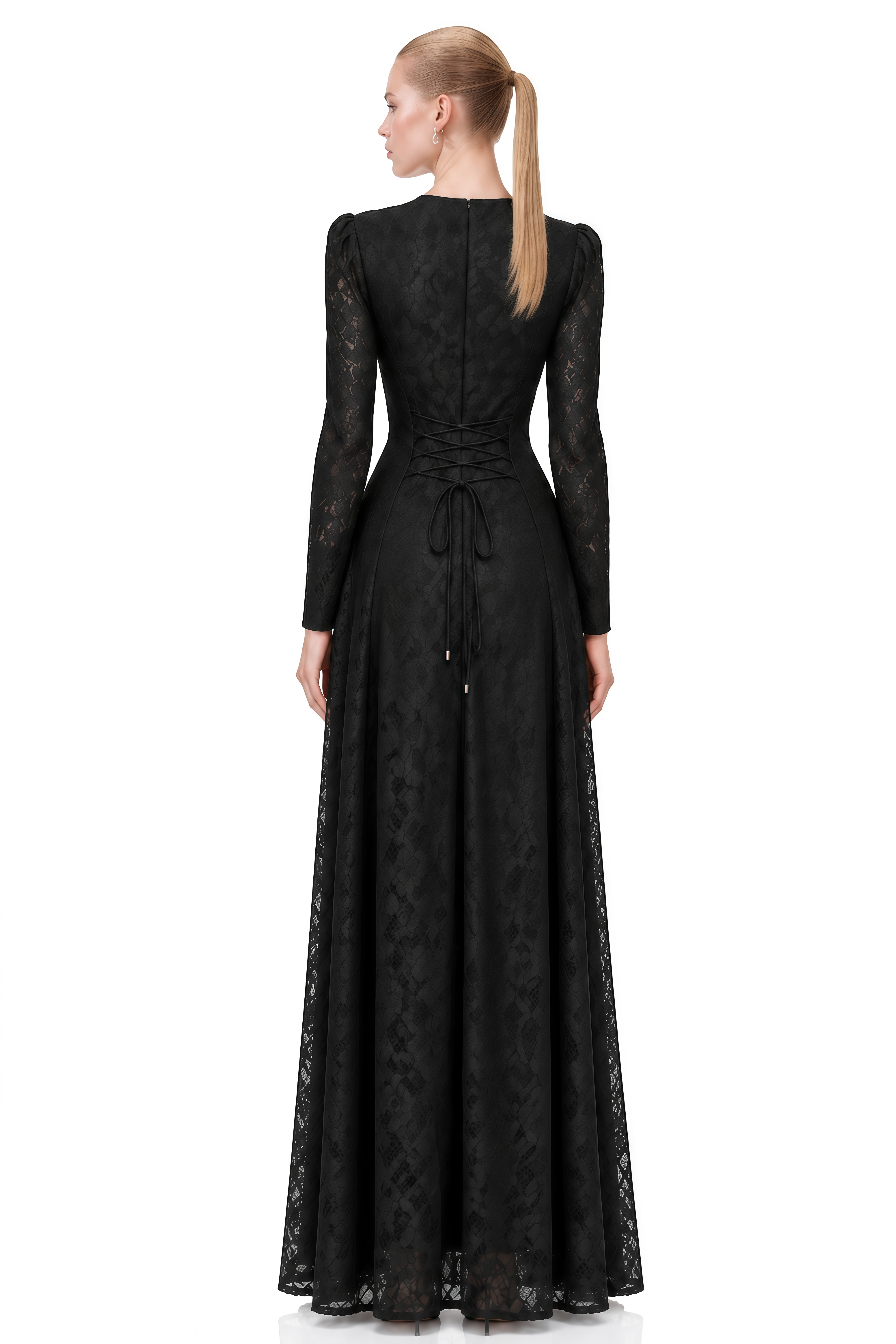 Poppy Black Round Neck Floral Appliqué Maxi Dress