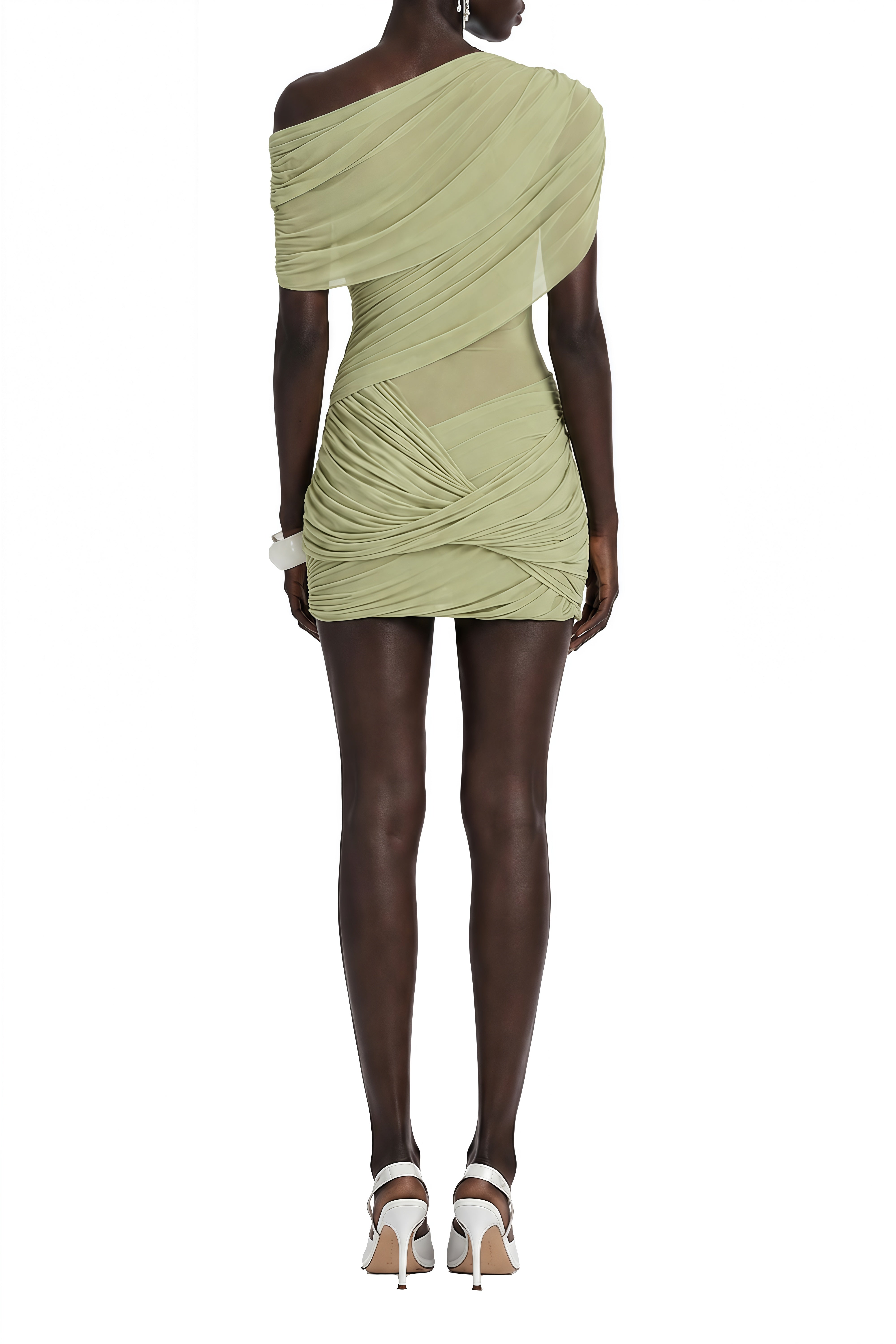 Imogen Green One Shoulder Ruched Mini Dress