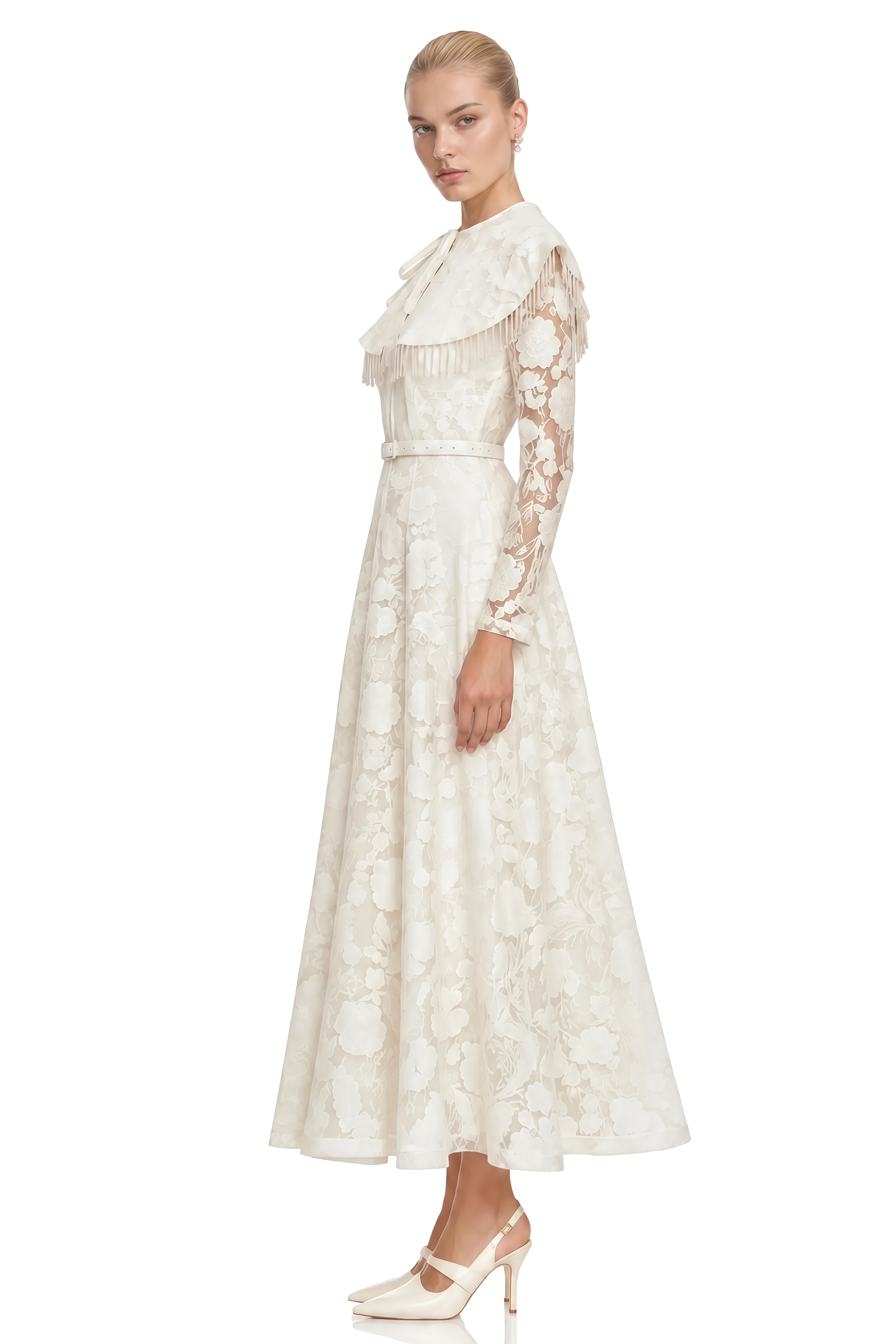 Aurora Neutral Round Neck Lace Maxi Dress