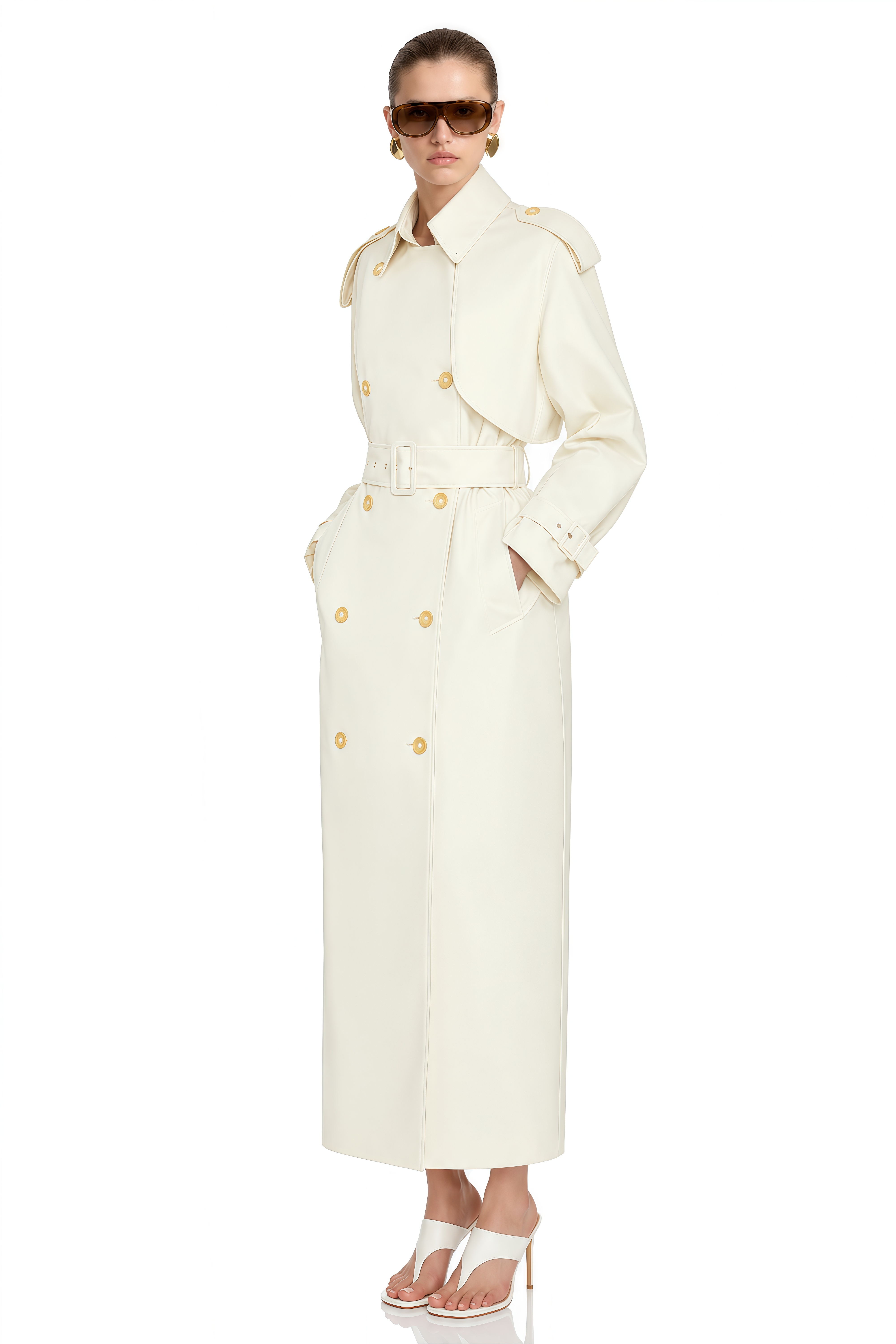 Lydia Ivory Long Sleeves Belted Coat