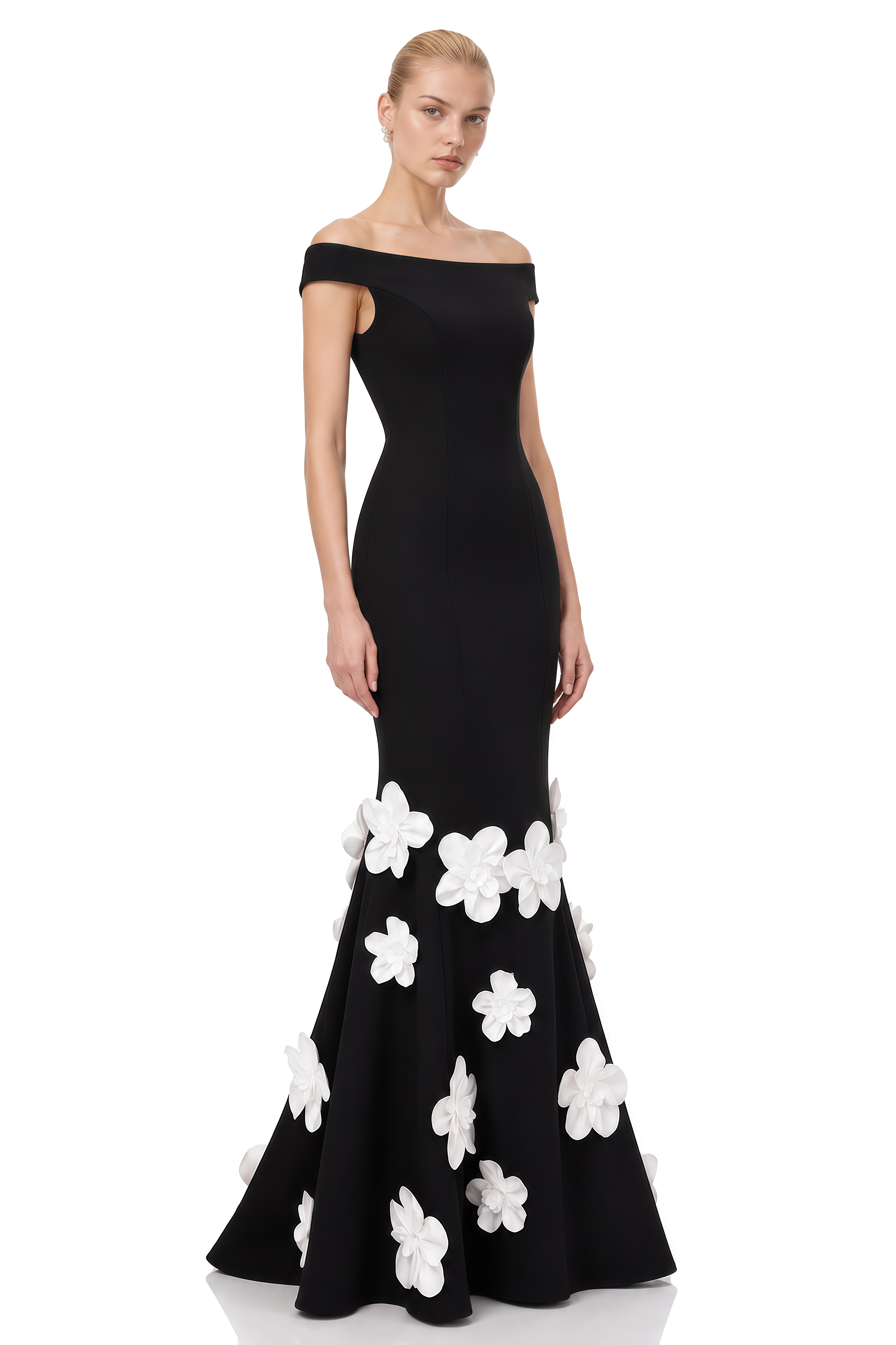 Rose Black Off-Shoulder Floral Maxi Dress