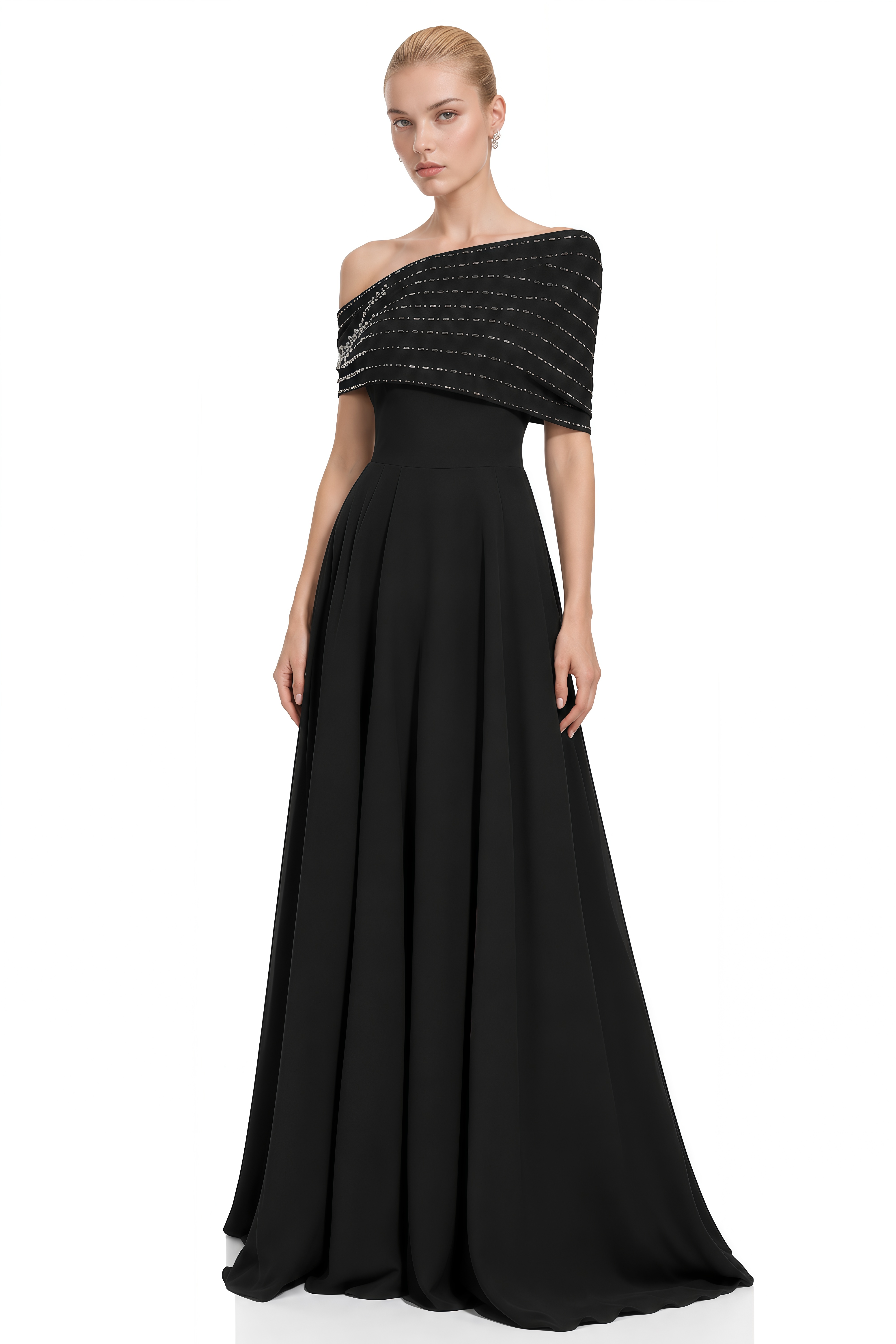 Elodie Black Off-Shoulder Embellished Maxi Dress