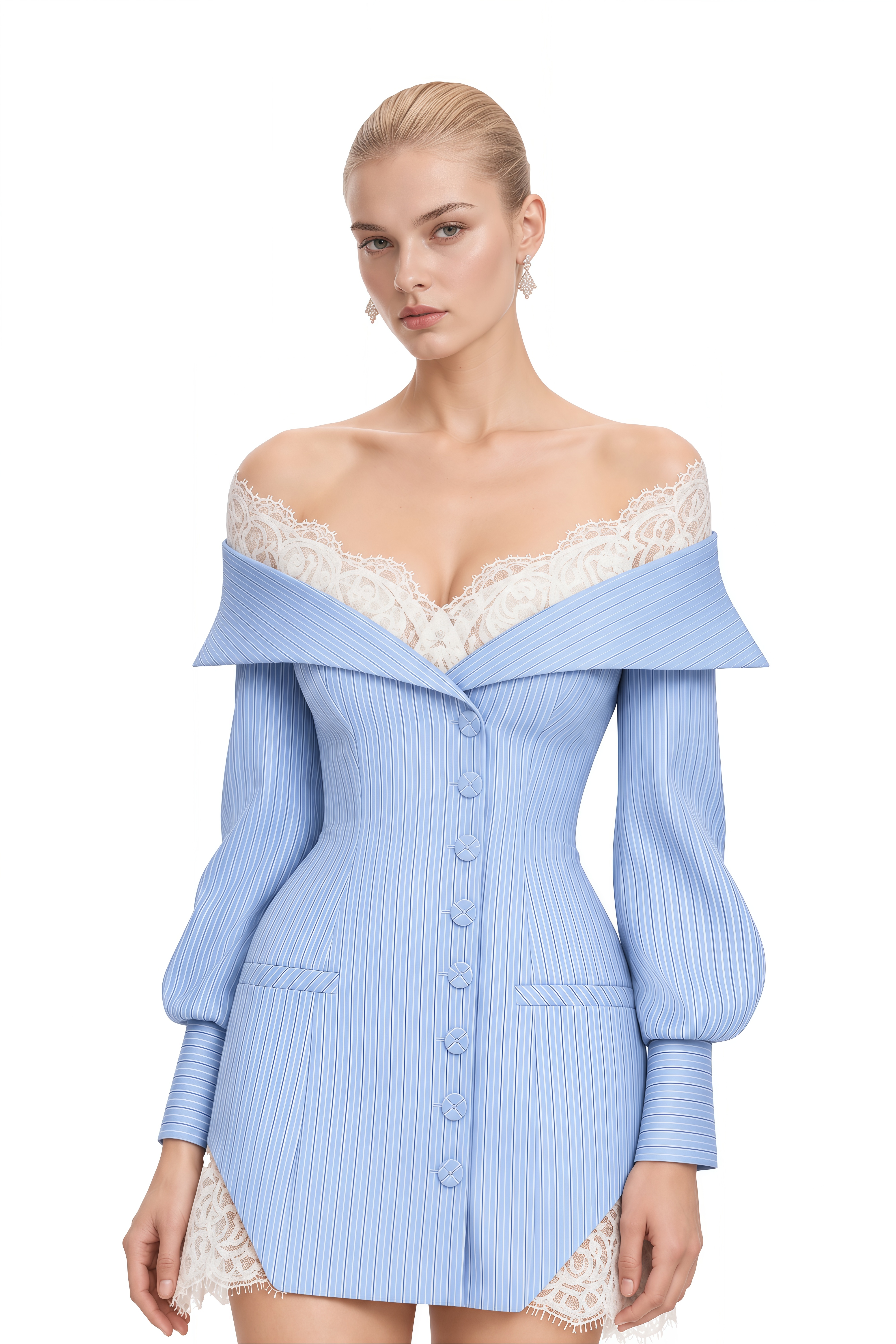 Juliet Light Blue Off Shoulder Lace Mini Dress