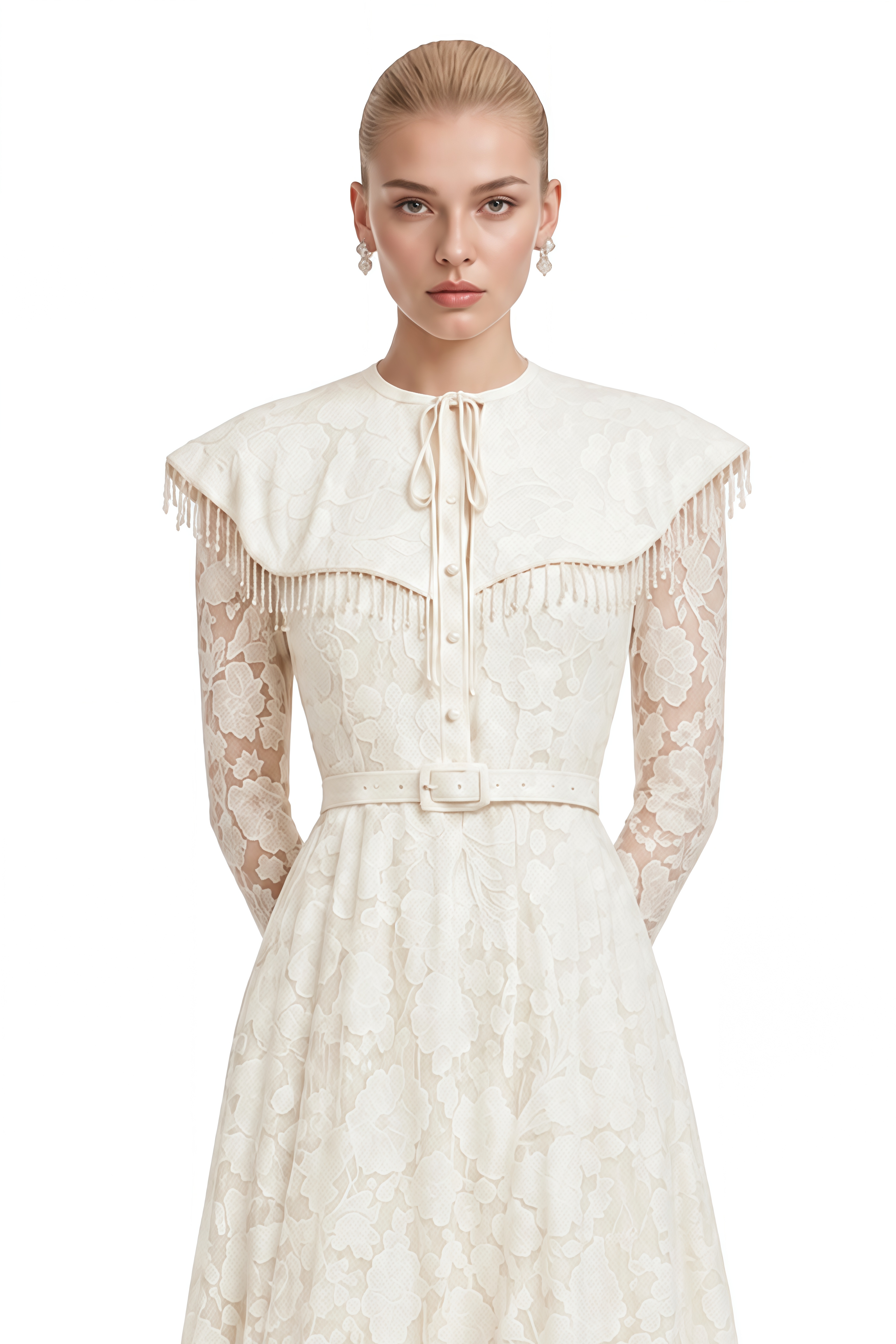 Aurora Neutral Round Neck Lace Maxi Dress