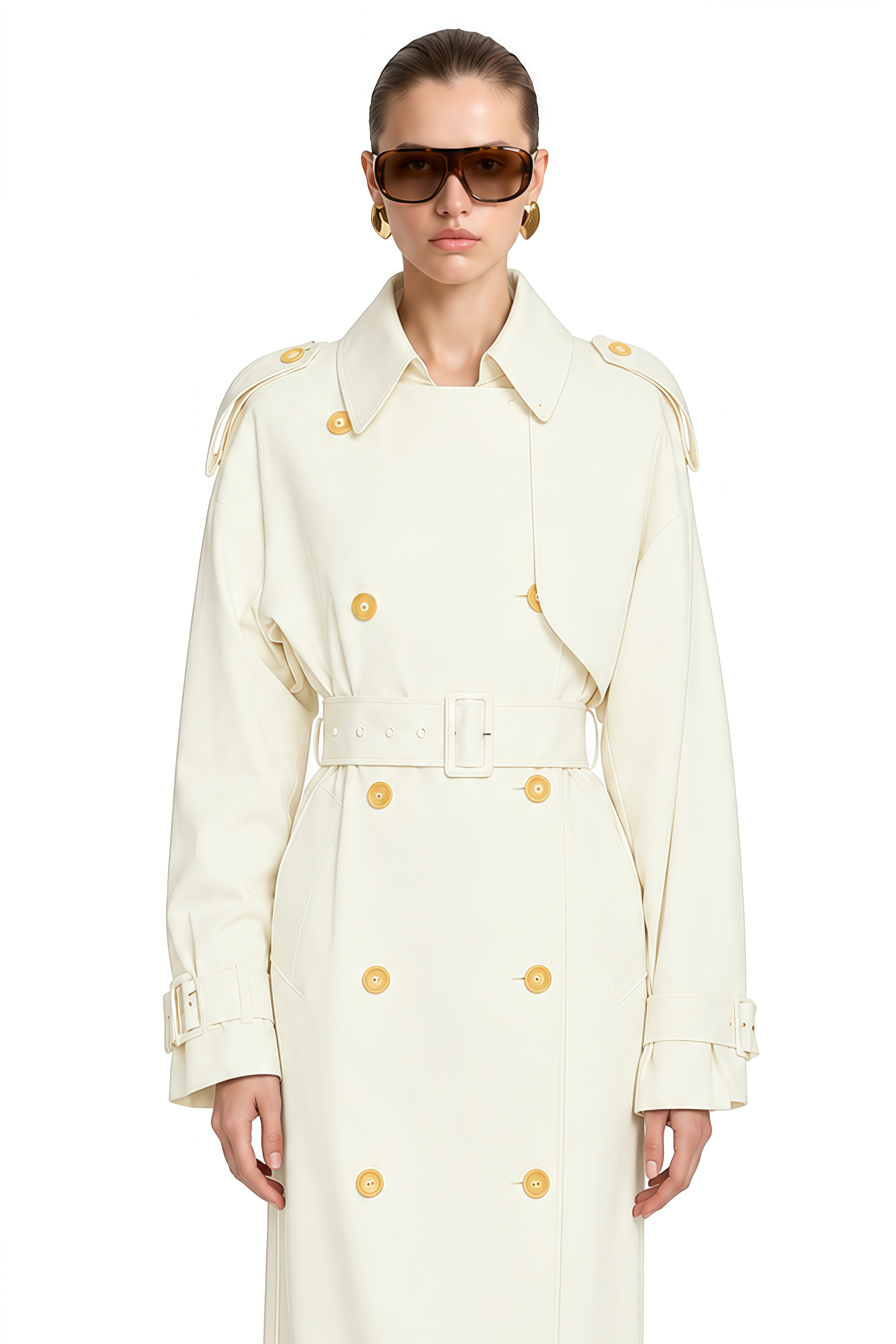 Lydia Ivory Long Sleeves Belted Coat
