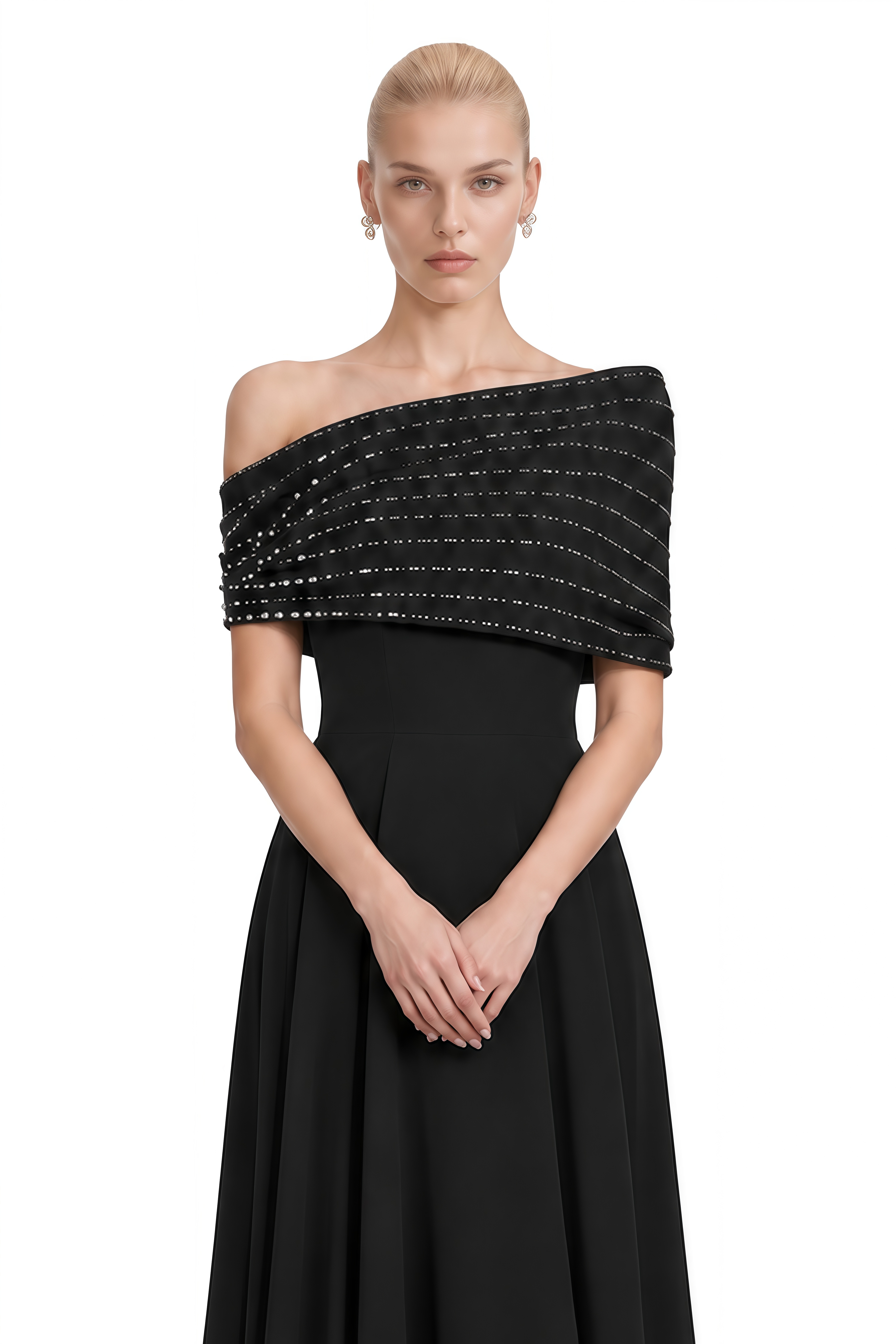 Elodie Black Off-Shoulder Embellished Maxi Dress