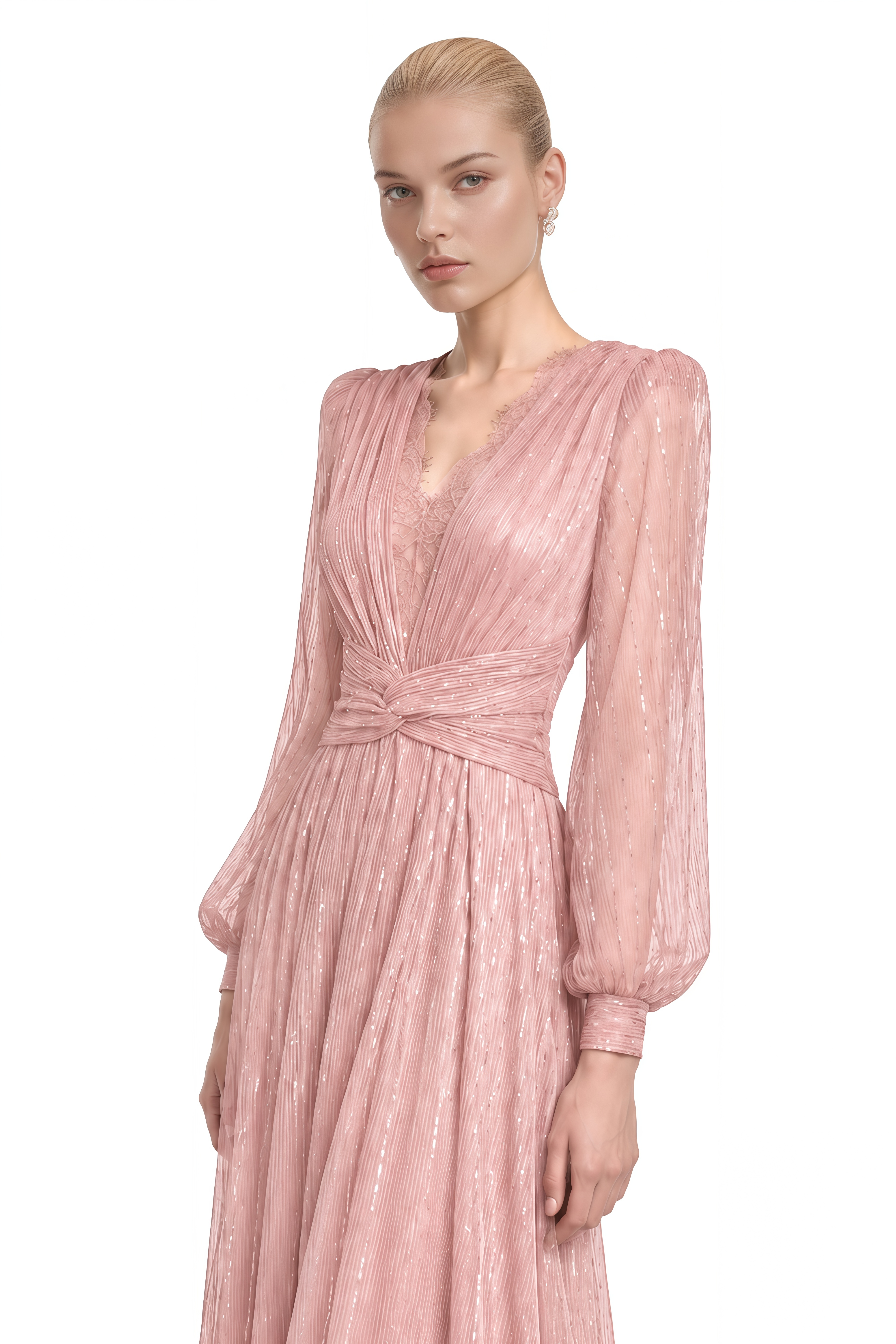 Iliana Pink V-Neck Sequin Maxi Dress