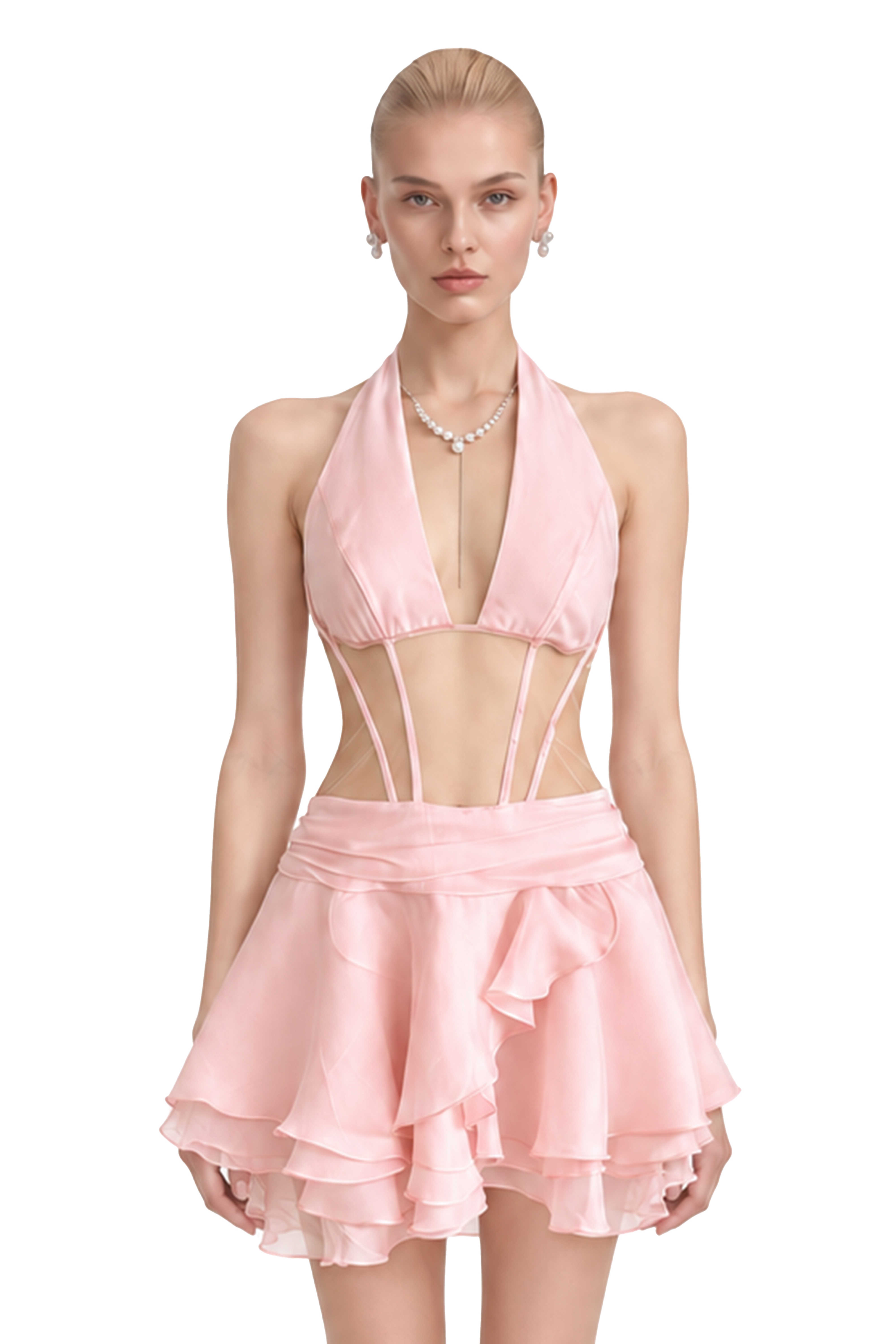 Willow Pink Halterneck Ruffled Mini Dress