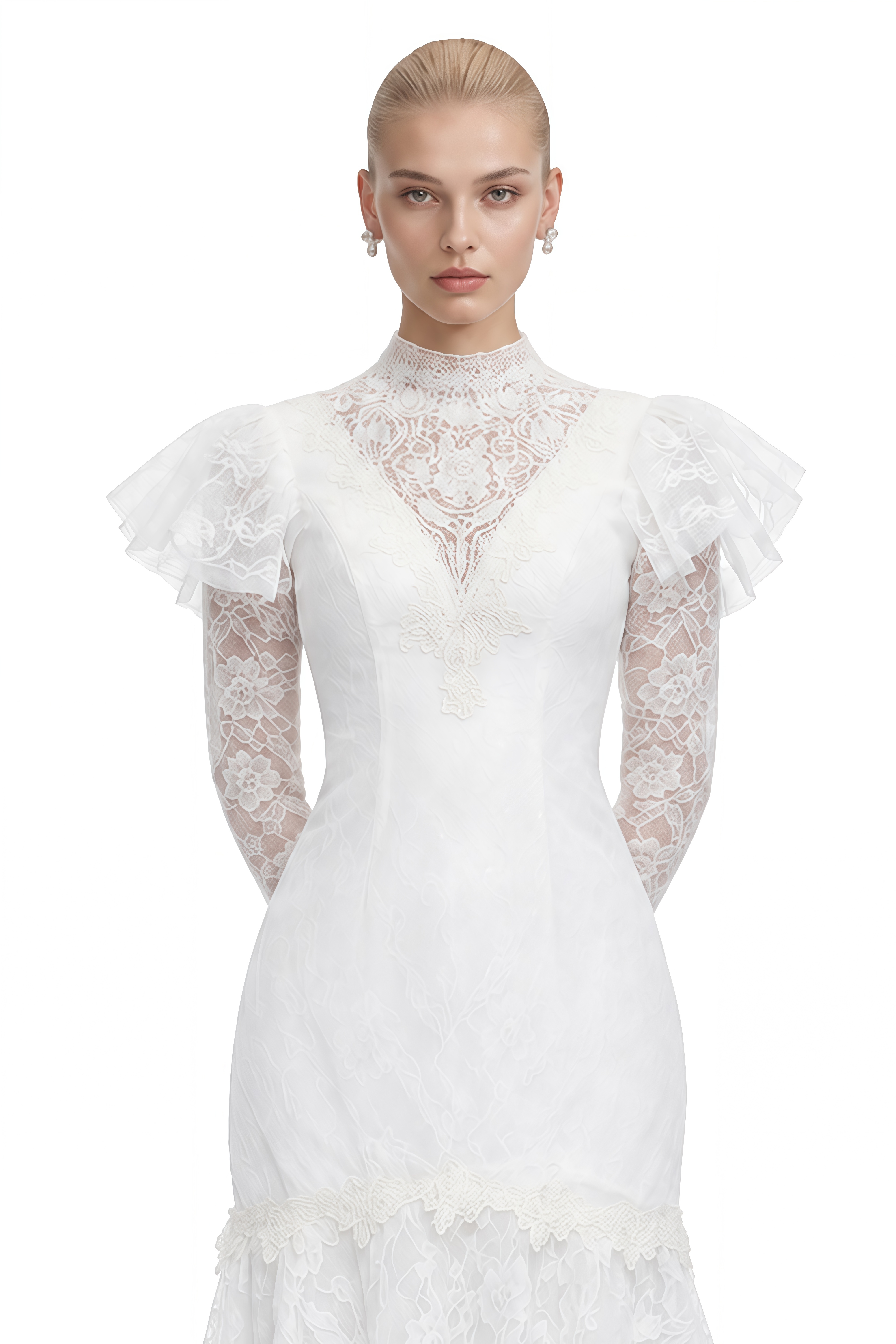 Margaux White Turtleneck Ruffled Midi Dress