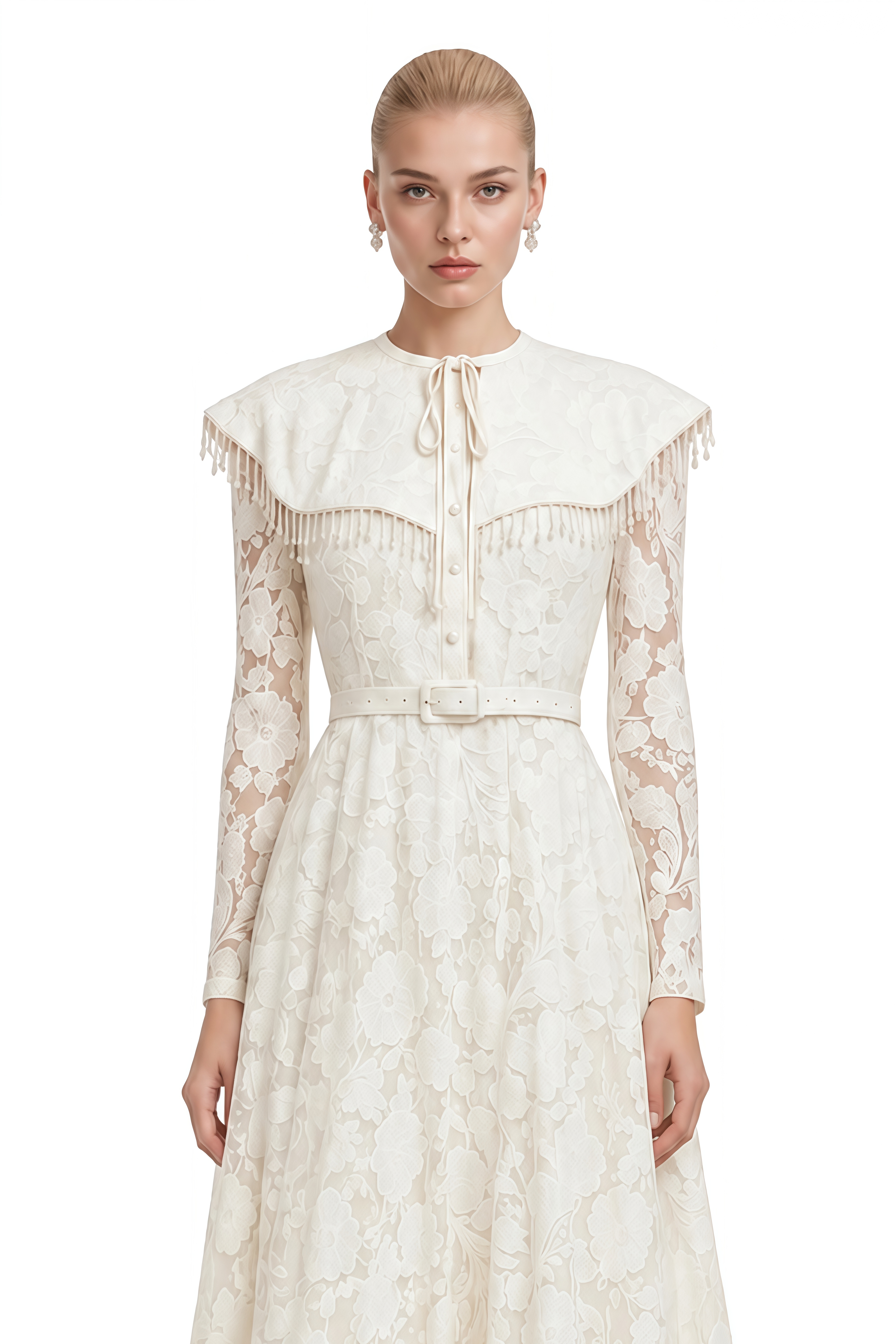 Aurora Neutral Round Neck Lace Maxi Dress