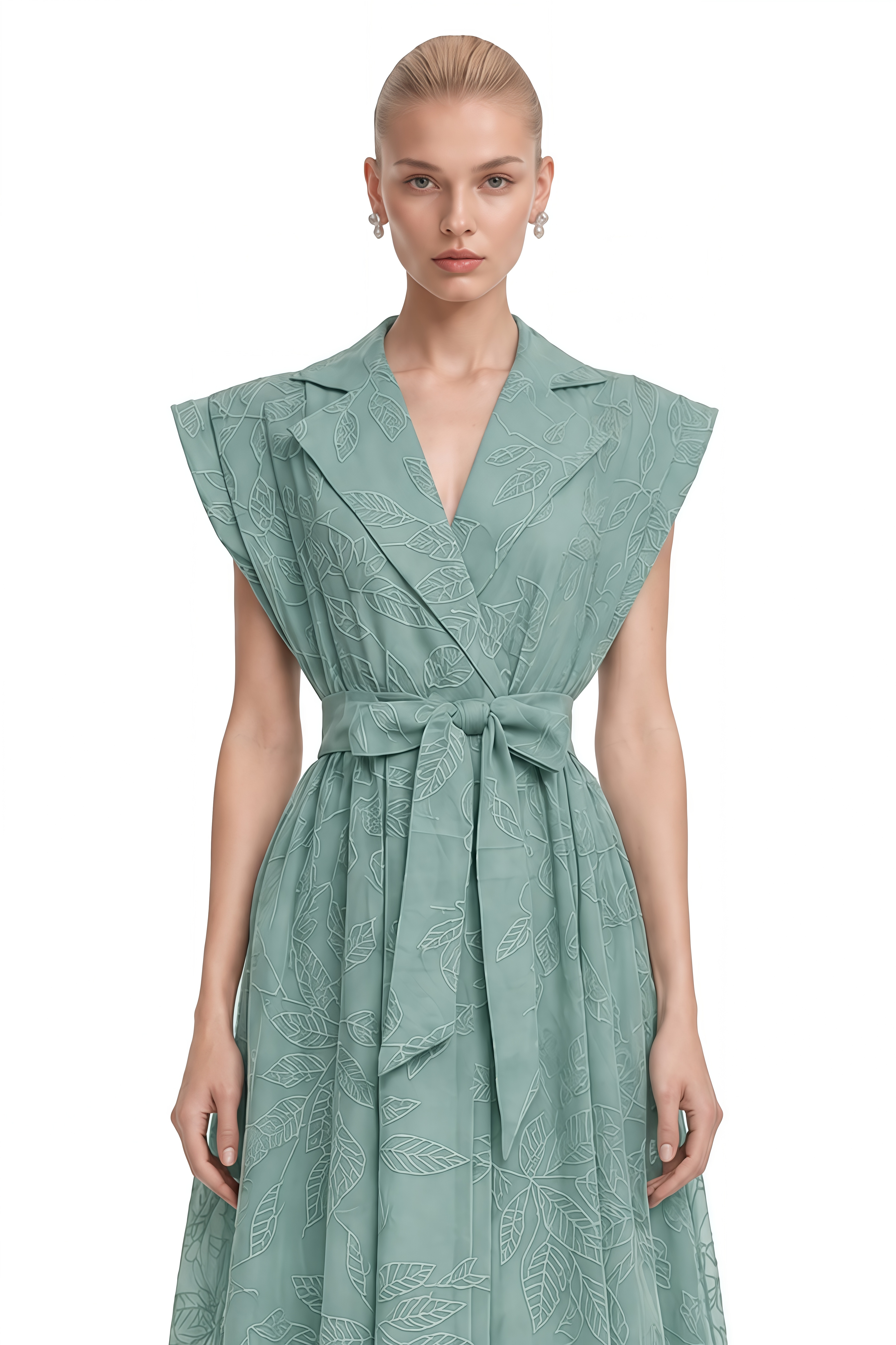 Theodora Green Sleeveless Belted Midi Dress
