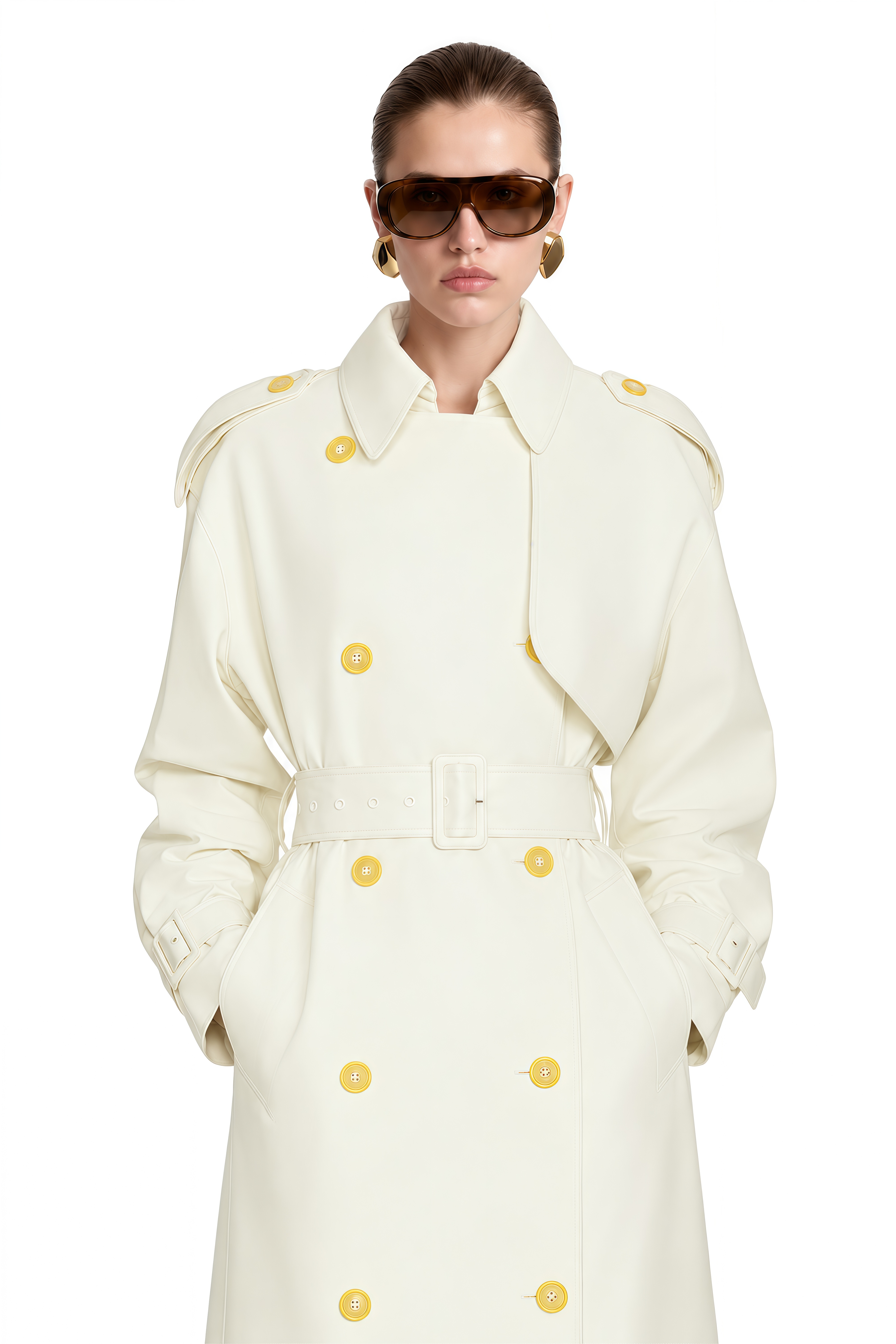 Lydia Ivory Long Sleeves Belted Coat