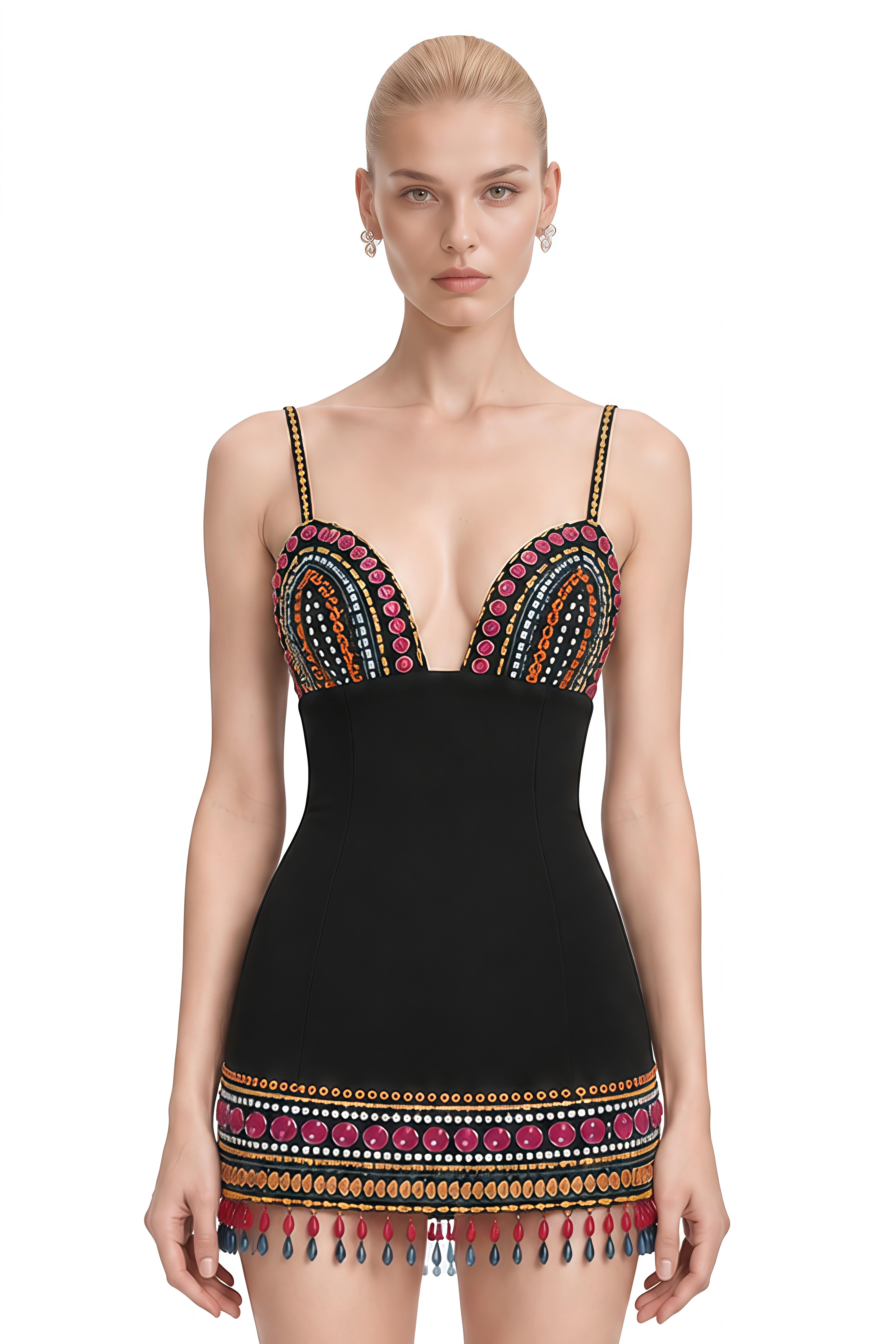 Iris Black Sleeveless Embellished Mini Dress