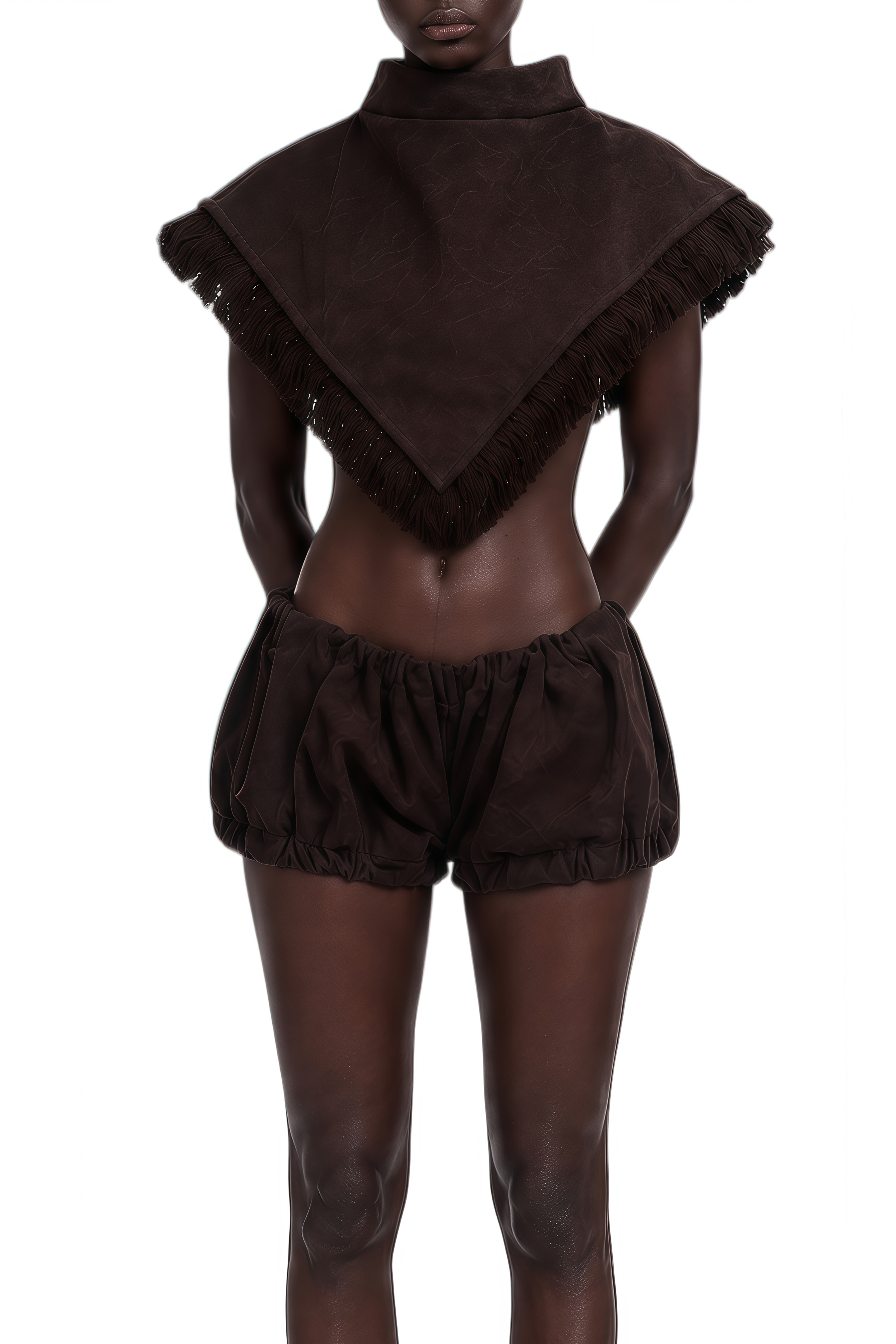 Clarisse Brown Sleeveless Ruched Top & Shorts Set