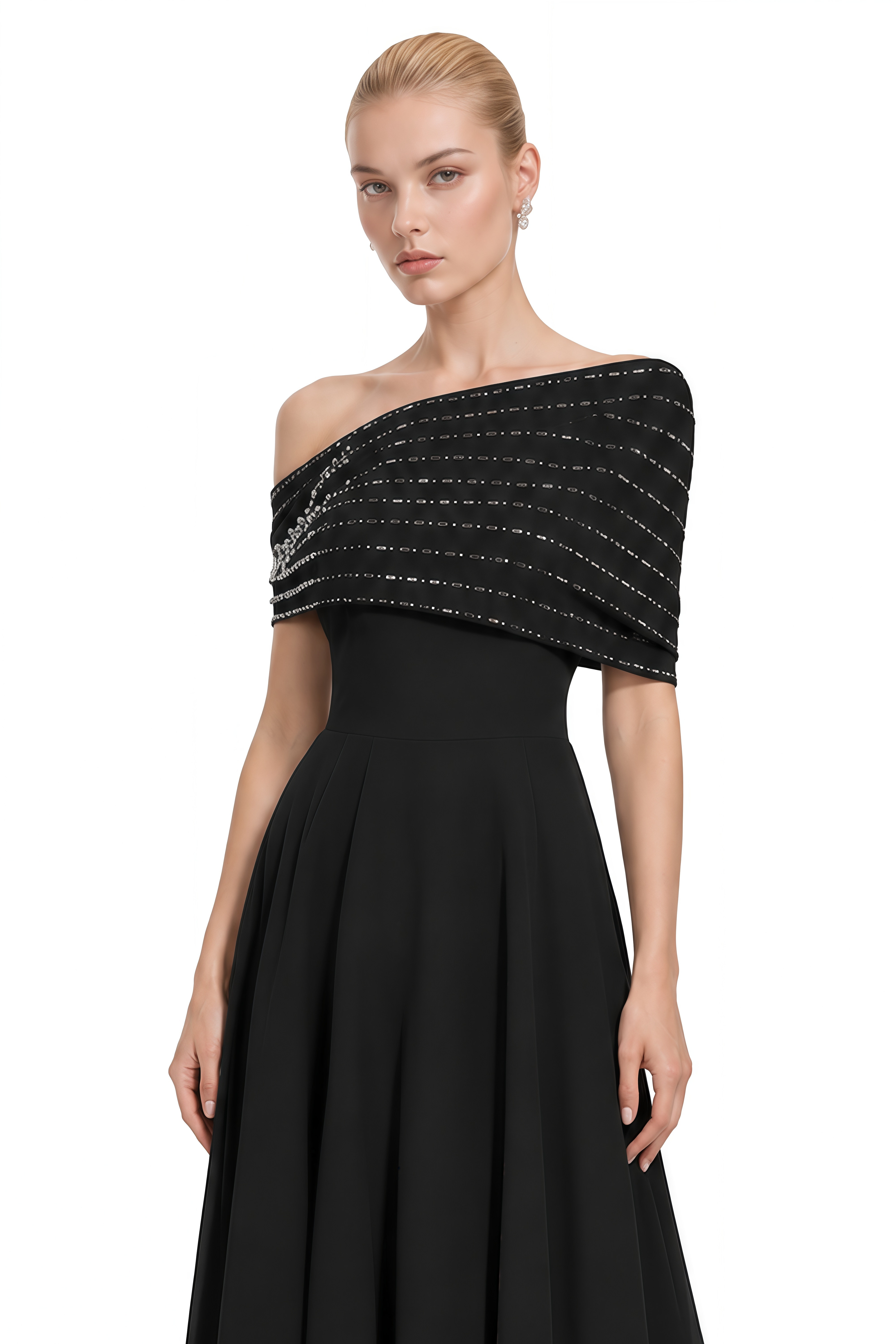 Elodie Black Off-Shoulder Embellished Maxi Dress