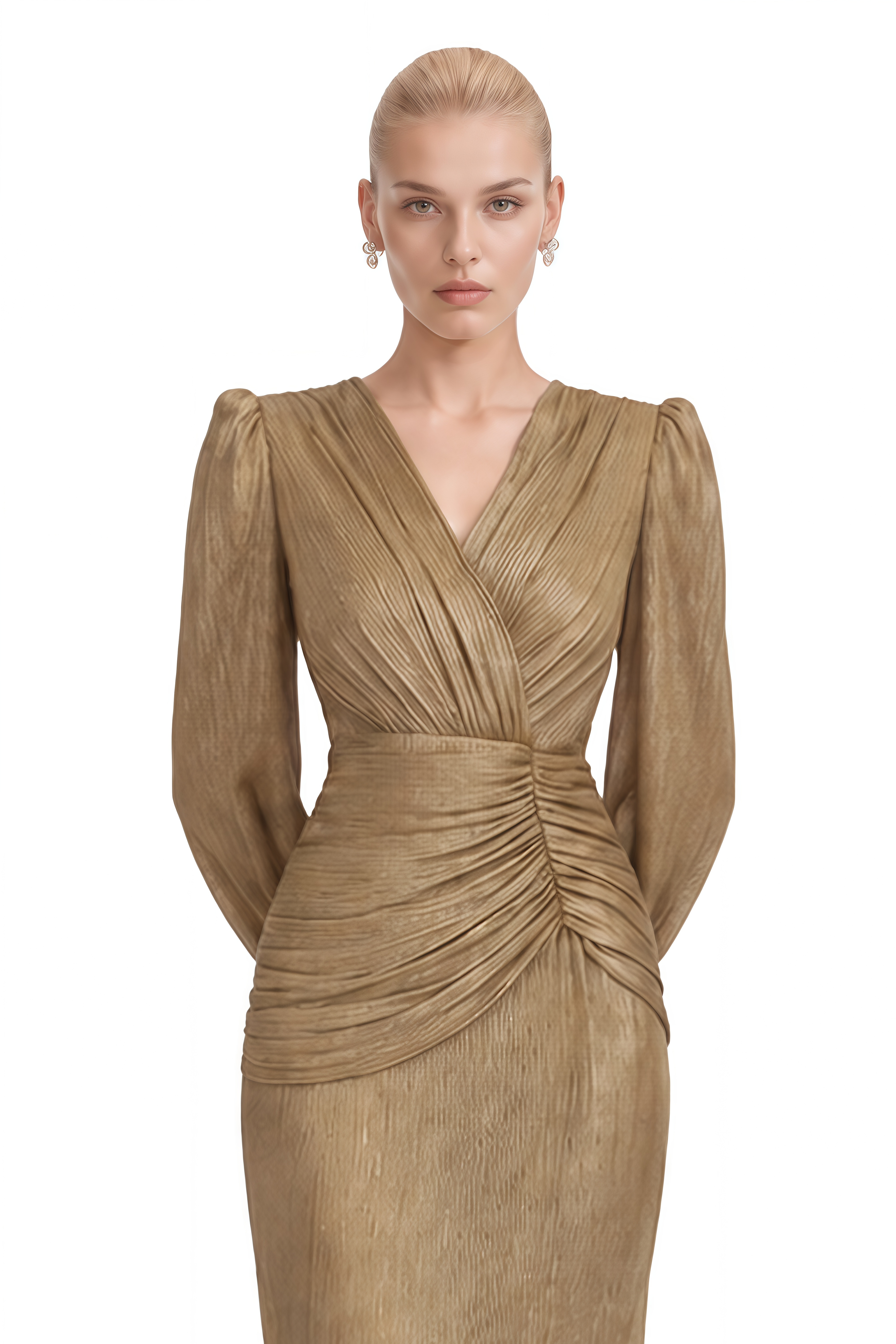 ‌Isolde Gold Asymmetrical Ruched Maxi Dress